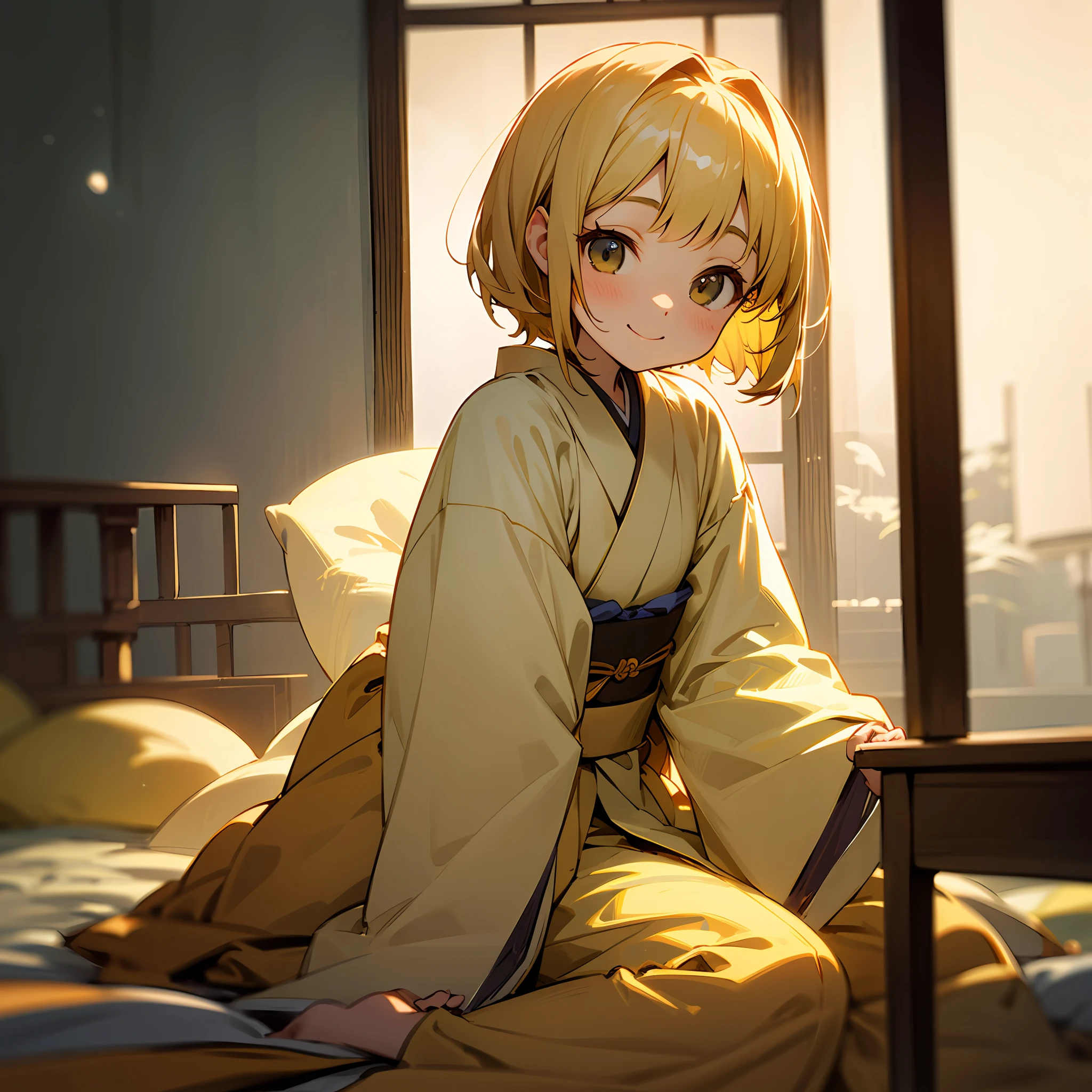 Evening Moon First Smile Loli Sister Light yellow short and medium hair Japanese-style room --auto