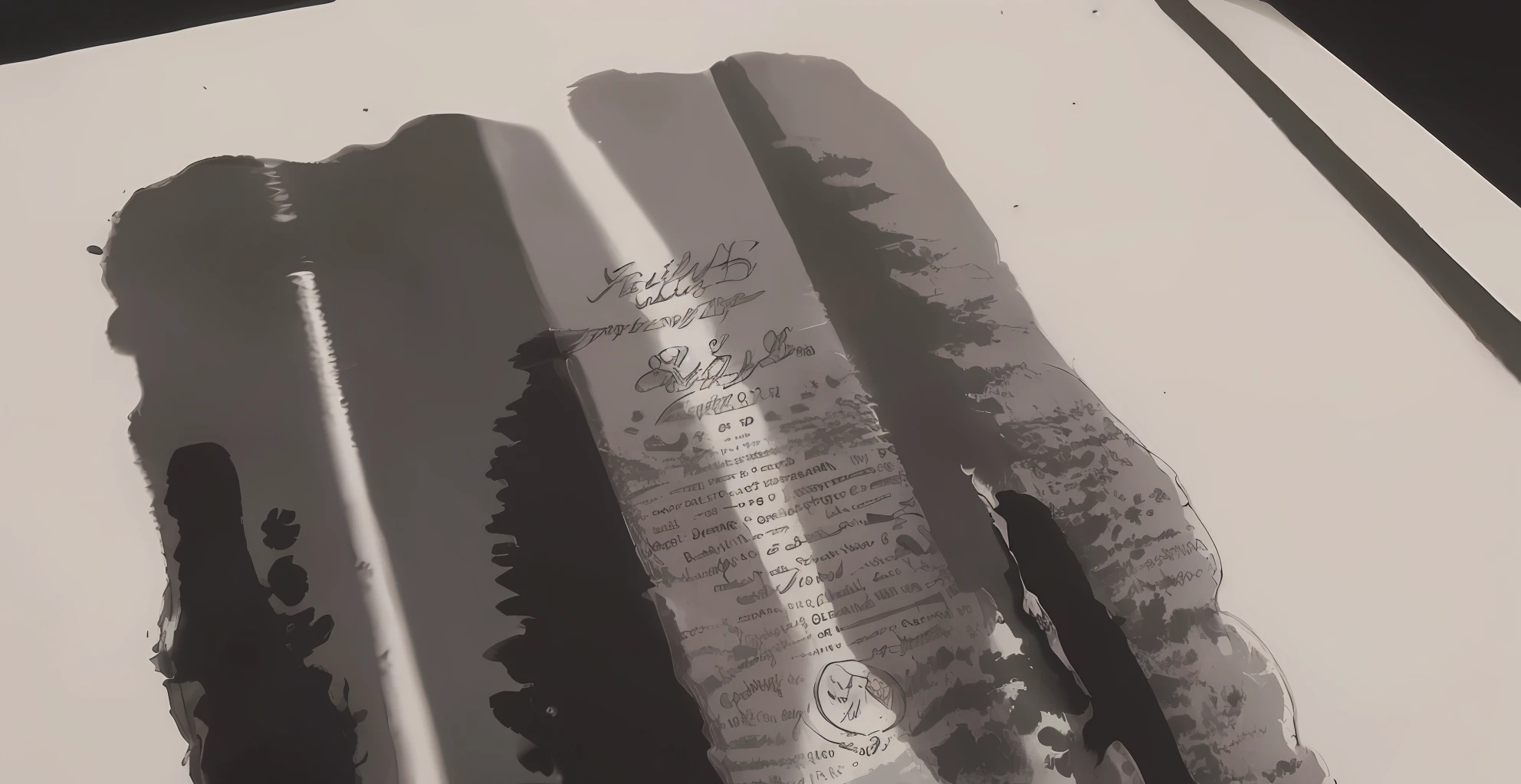Vertical ink black and white landscape painting，It is printed with a hairy inscribed seal