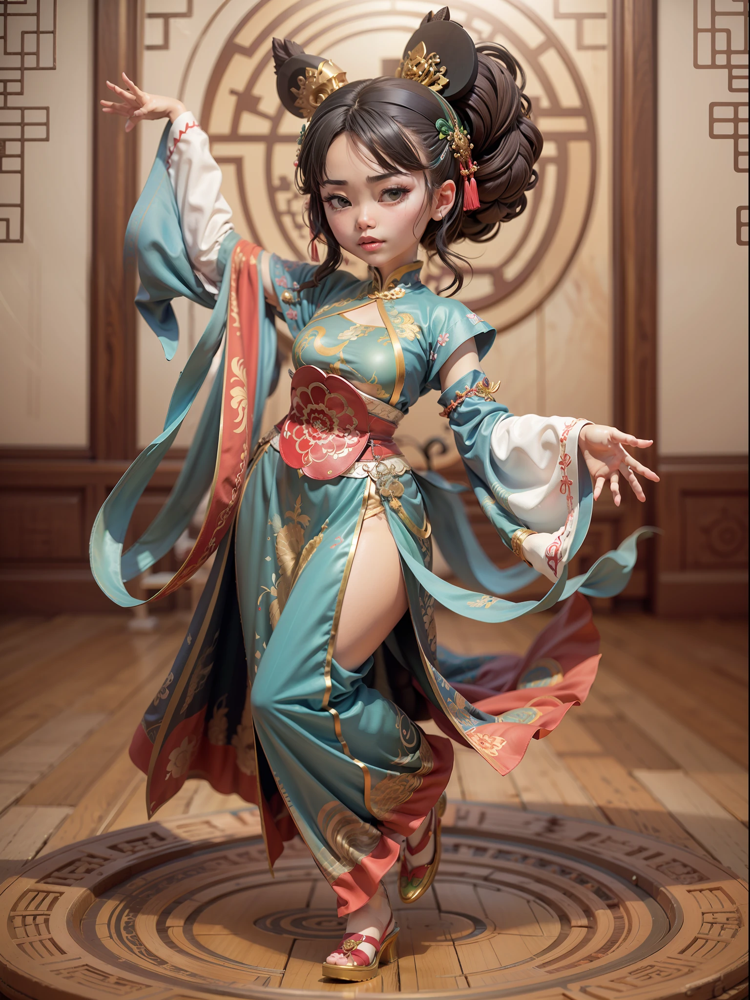 ish beautiful girl,Dumb cute,Dance,(Big eyes),Small mouth,looking at me,(Chinese-style clothing,Meticulous portrayal),Palm dancer Zhao Feiyan,Figures,blindbox,(Disney style),high qulity,high detal,(super-fine),16K resolution,(Macro lens),((Works of masters)),((Full body like)),(Ray traching),Blue, White and green predominate
