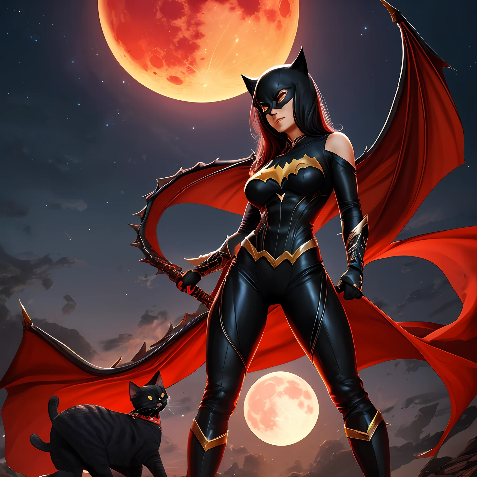 Red Moon，Black dragon，cat woman，BestWorks，ultra - detailed --auto