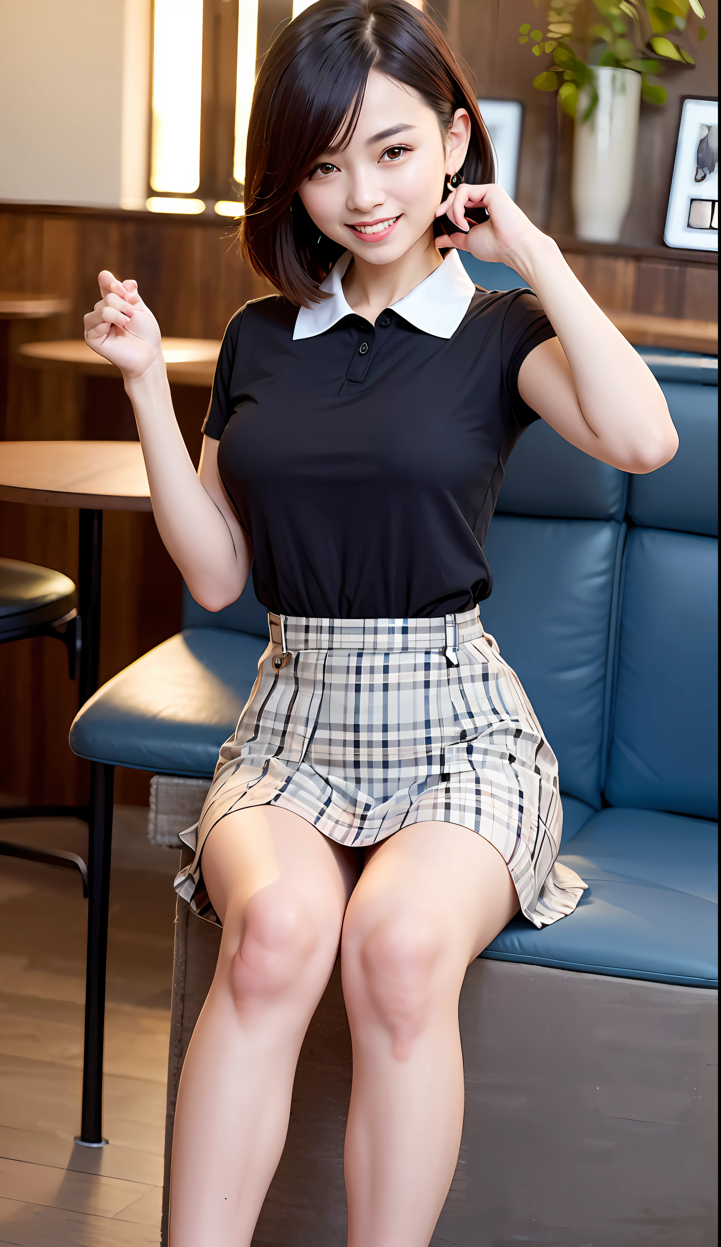 (8K、Raw photography、top-quality、masterpiece:1.2)、(realisitic、Photorealsitic:1.37)、ultra-detailliert、
1 girl in、20age、cute little、独奏、Beautiful detailed sky、Detailed Cafe、natta、sitting on、date、(A smile:1.1)、(Mouth closed)、large full breasts、seducting smile、profetional lighting、Sony A7R4、Zessie 50mm f1.8、Sexy poses
Beautiful Detail Eye、(shirt with collar:1.1)、a bow tie、((Transparent pleated skirt made of vinyl))、(short-hair:1.2)、Floating hair、Vinyl transparent shirt、Underwear is showing through
