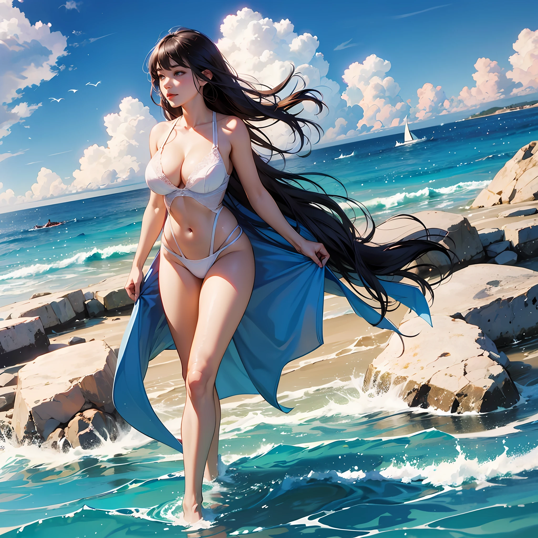 swimming uniform,Beautuful Women,high high quality,tmasterpiece,lace panty,Erotic lingerie,Bigchest,Big breasts Thin waist,Thin leg,Barefoot,Pure,Lori huge breasts cleavage,quadratic element,anime big breast,dopamine ,k hd,8k,high detal,horse tailed,beachside,eventide --auto
