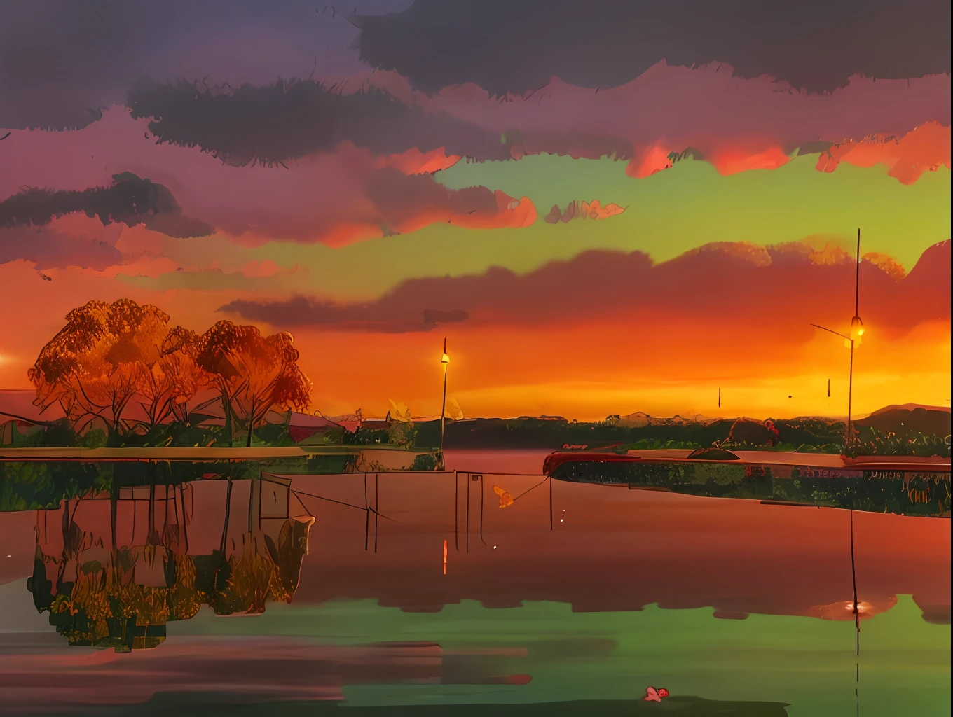 Sunset over the lake,There are several trees and street lights, Early morning sunrise, Sunset photo, sunset photo at golden hour, sunsettime, sunset at golden hour, golden hour time, late sunset, uploads, The most beautiful sunset, The sun is setting, late sunset, it is sunset, taken at golden hour,