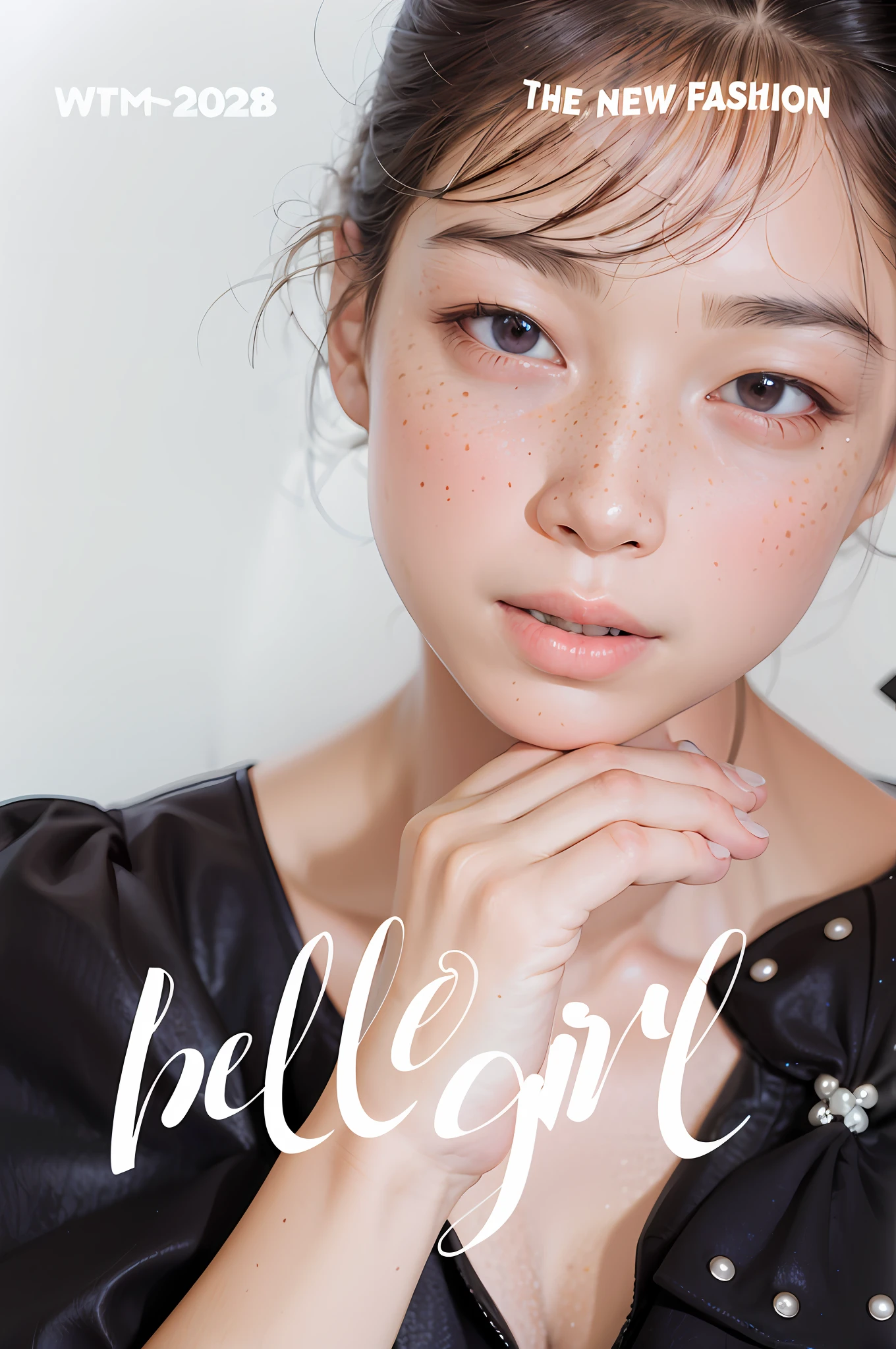 Photo hand-drawn,Enhance details for large eyes and warm sunlight,small freckles,8K分辨率