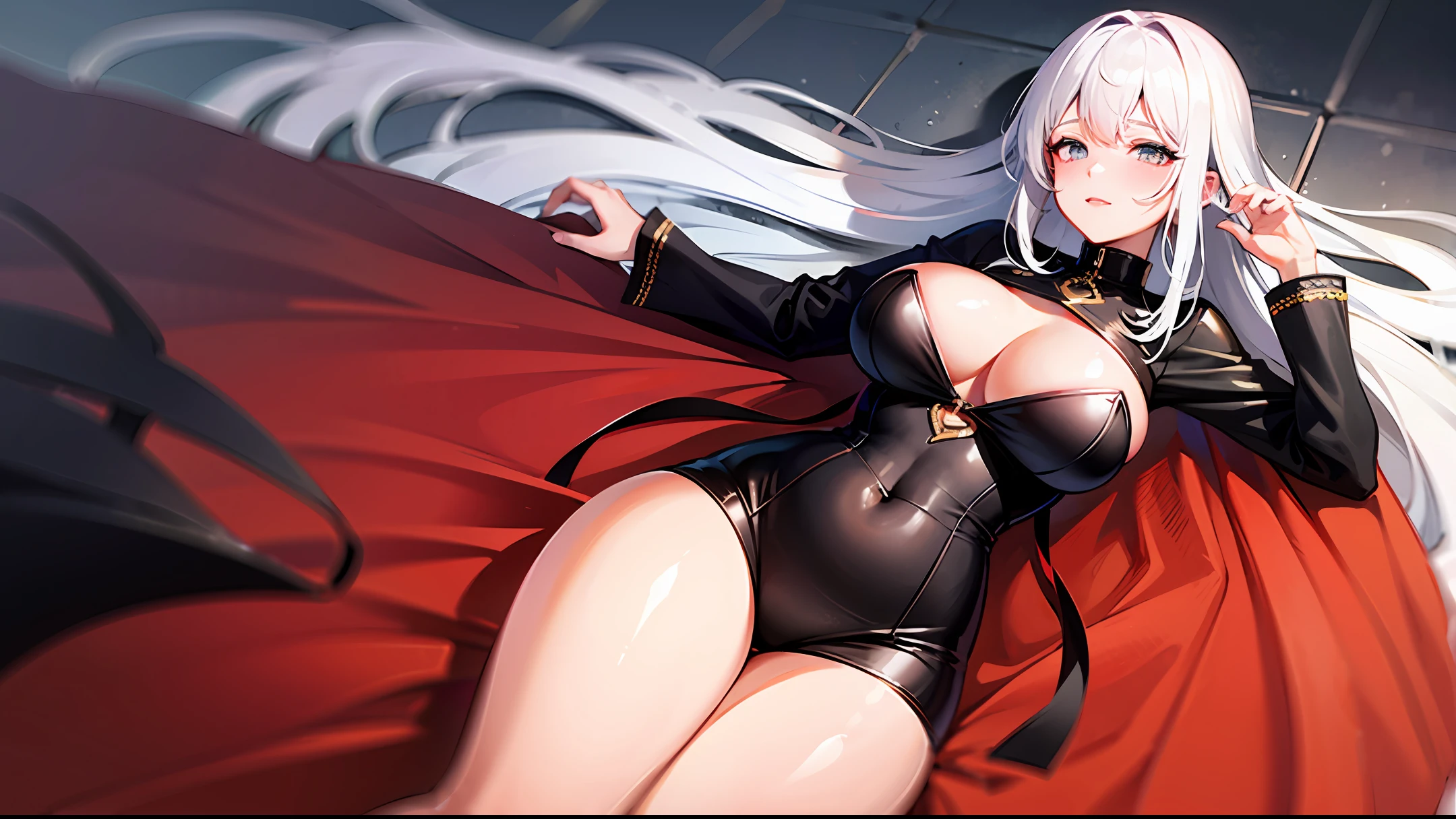 White hair, plump, big breasts, black silk JK ultimate temptation