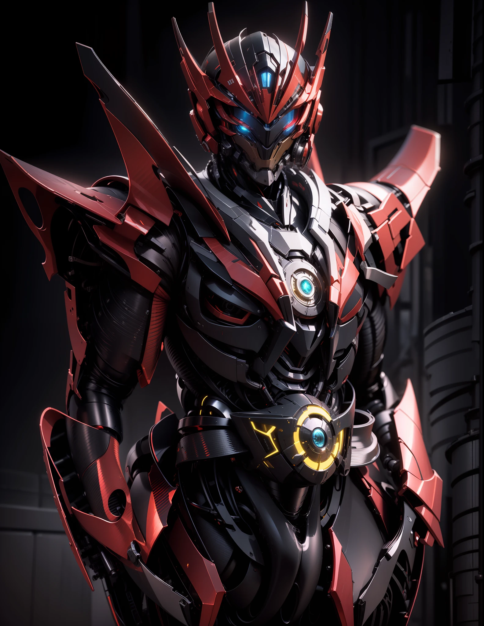 photorealestic,Machinary,mechs,Technologie,musculous,glowing light eyes,Burly body,style of photography,Real scenery(Metallic texture 1.8)(Excess detail 2)(High resolution1.6)(4K clarity1.9)(Carbon fiber 1.5)(Metal reflection 1.5),The body glows