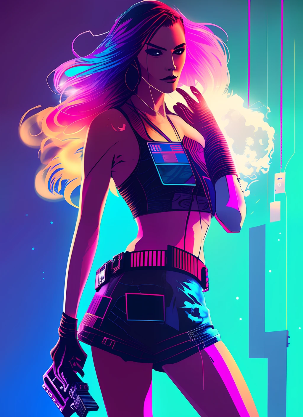 Cyberpunk style playful woman