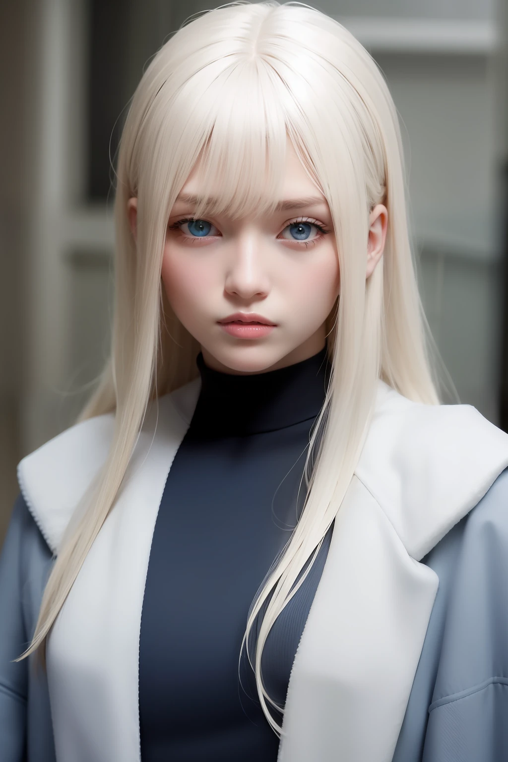 White blonde hair and blue eyes