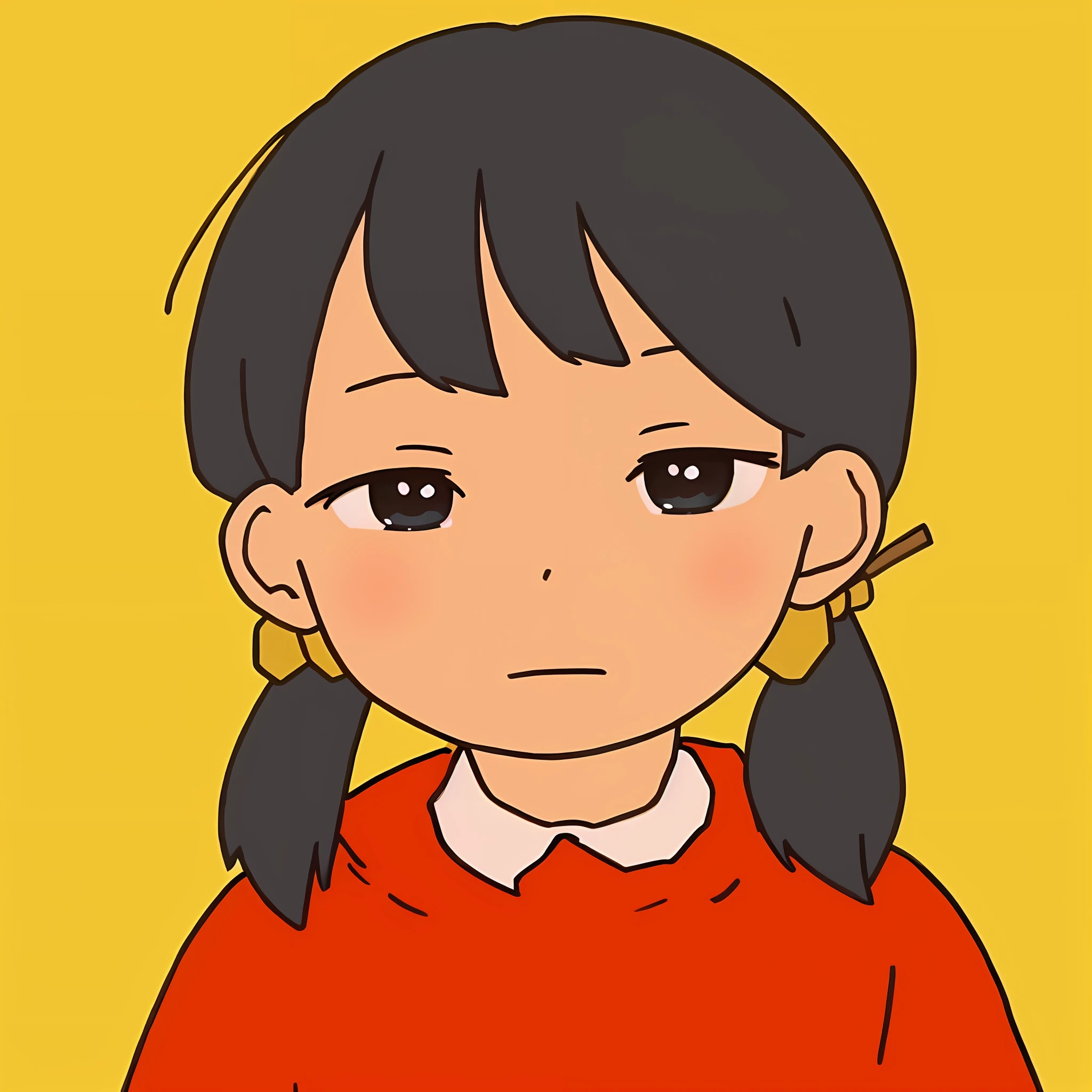Close-up of a cartoon girl with a braid on her head, lofi-girl, Japanese animation style, anime visual of a cute girl, nichijou, style in ghibli anime, style in ghibli anime style, chiho, Japanese cartoon style, Yoshitomo Nara, satoshi kon artstyle, mitsumayo, lofi portrait, in an anime style