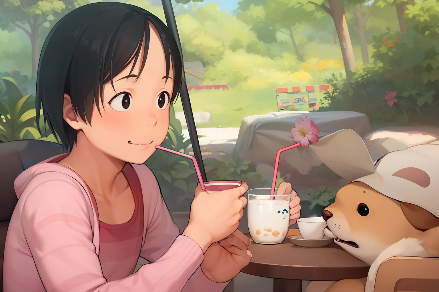 Luffy drinks milk tea