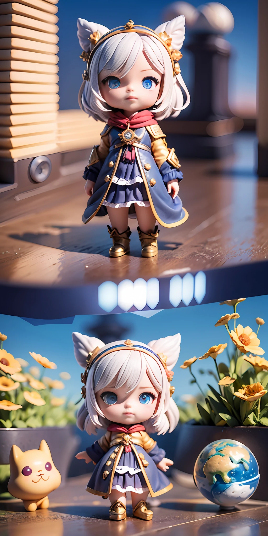 Ridiculous resolution, A high resolution, (巨作:1.4), ultra - detailed, Super cute girl full body 3D drawing,adolable,Poppy blind box,guardians of the galaxy, look from down, comical,the space, afloat,magia,earth in the sky,Blue Planet --v 6