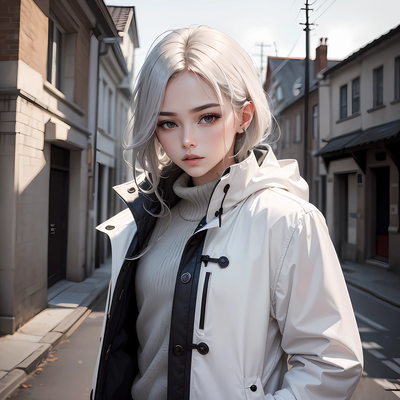 Manteau blanc,White skin and gray hair --auto
