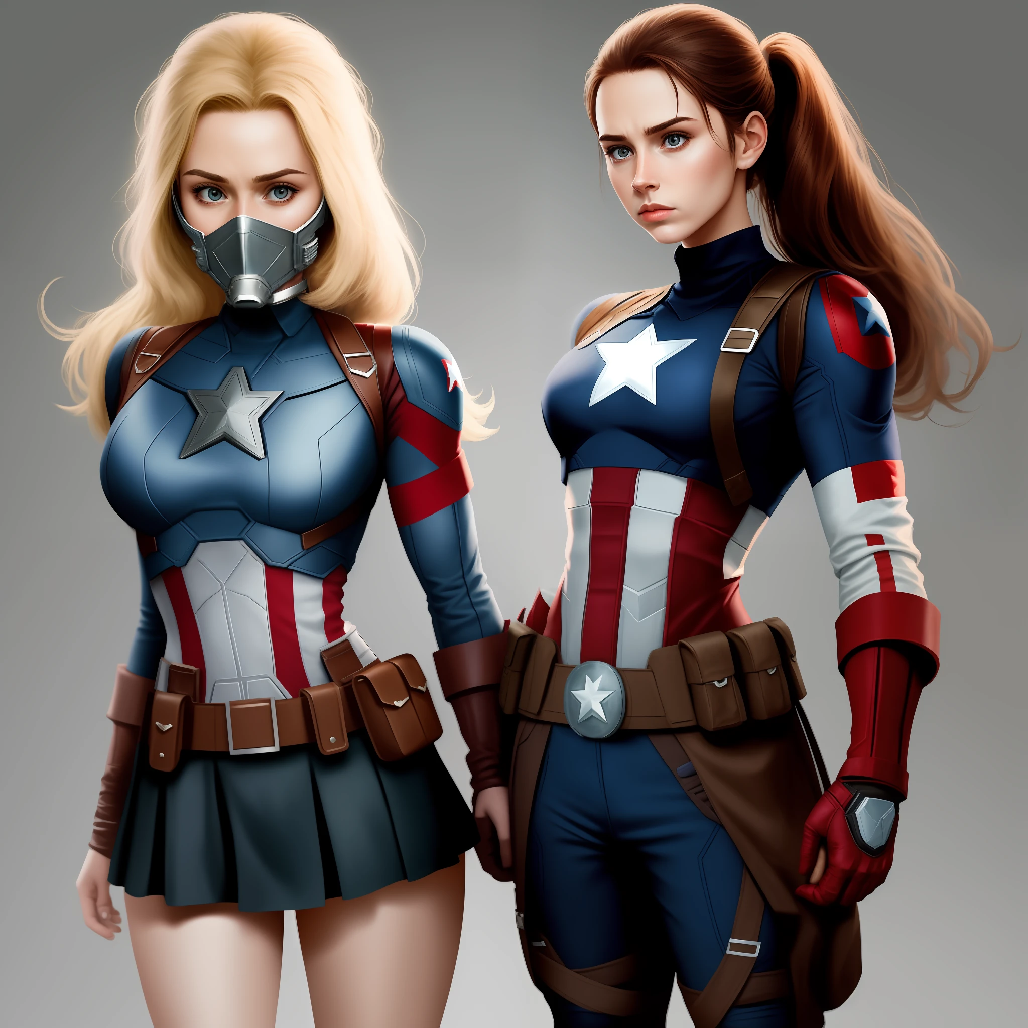 Captain America pressed the muzzle under the girl's skirt