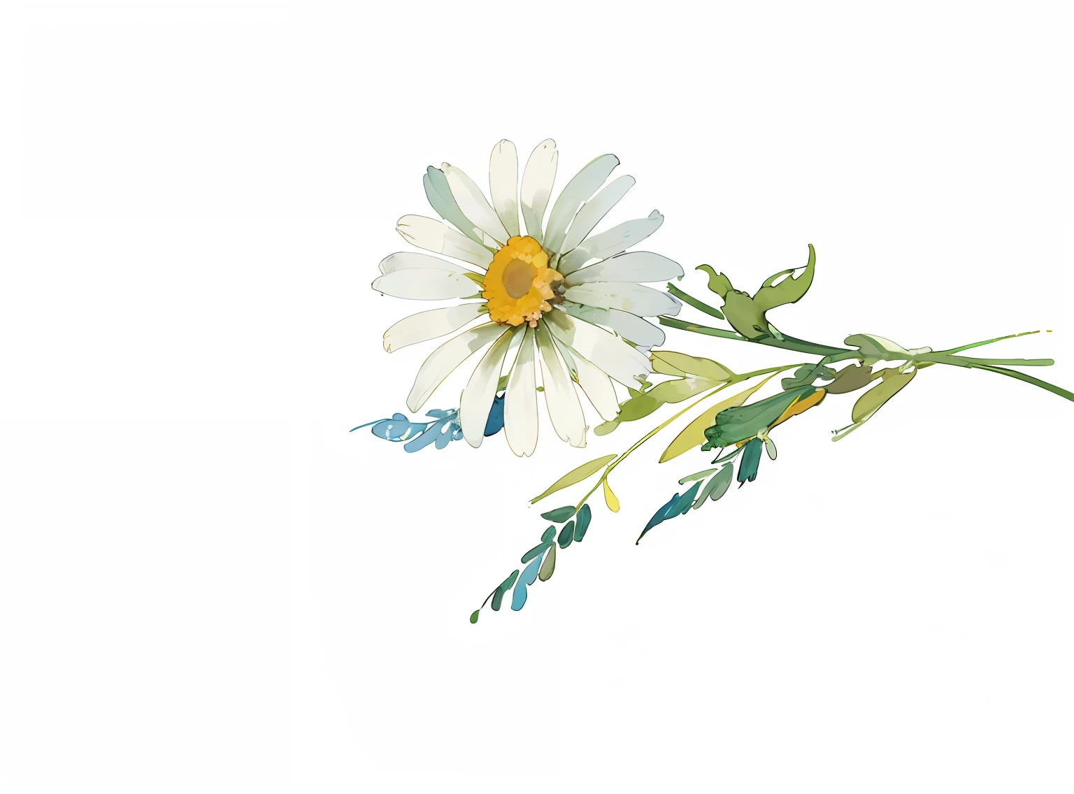 There is a watercolor painting of daisy flowers on a white background, Chamomile, depicting a flower, detailed watercolour, watercolor paiting, flor branca, a watercolor painting, Daisies, flowers and stems, detailed watercolor, botanical watercolors, watercolor paiting, Watercolor painting, realistic watercolour, botanical art, botanical artwork, Botanical illustration, a plant, botanical watercolors, Flora Print, botanic foliage, botanical drawing, botanicals, botanical artwork, botanical art, Botanical illustration, botanical drawing, flowers and foliage, botanic foliage, A plant, A illustration, botanical photo, illustration, Flora Print, botanical background, botanical watercolors, author:Ayako hexagon, author:Maria Johanna Geertz