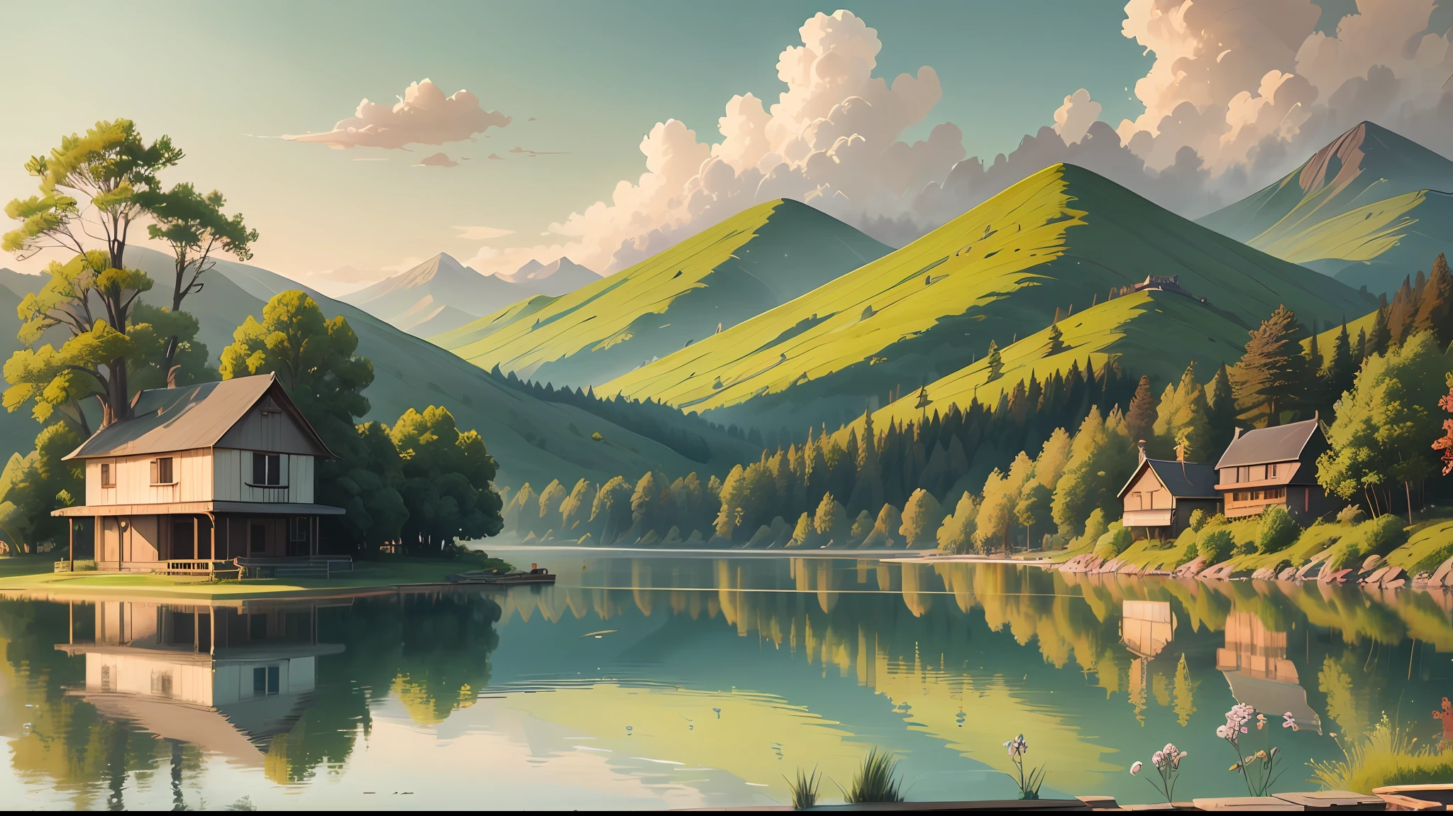 landscape wallpaper no character green realistic realistic, Realism, reflection light, 4K --auto