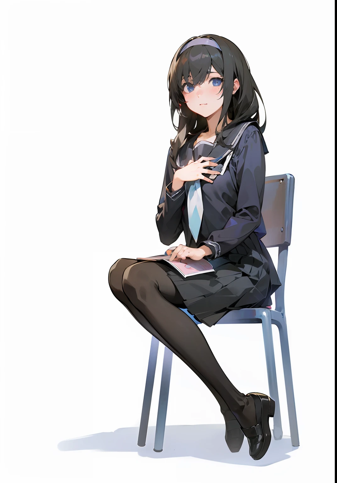 Anime girl sitting on a chair with a book and a headband, beautiful anime high school girl, an anime girl, (Anime Girl), Anime visuals of cute girls, anime moe art style, Smooth Anime CG Art, Realistic Schoolgirl, a hyperrealistic schoolgirl, Anime Best Girl, charming anime girls, by Jin Homura, a-1 pictures, noire