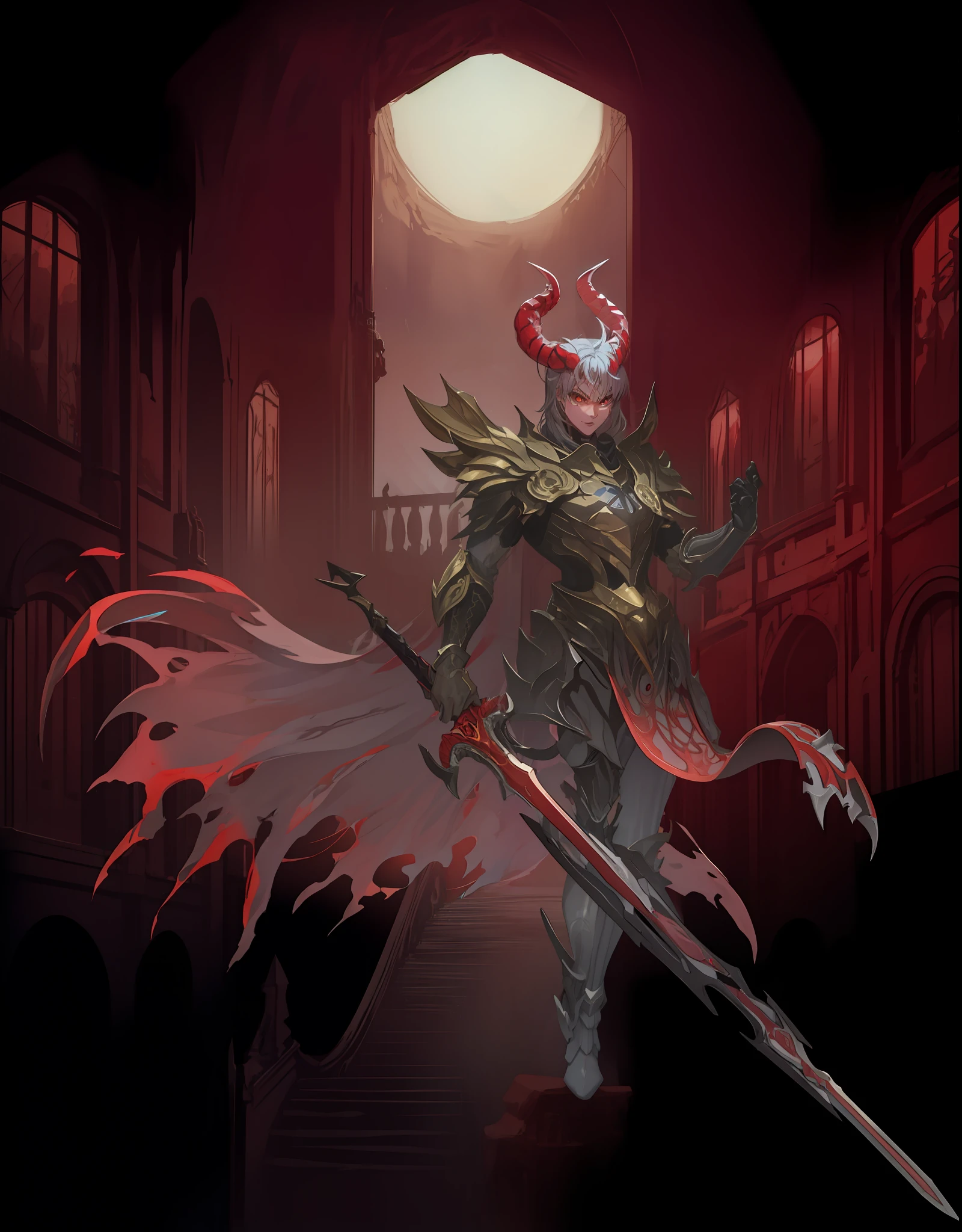 demonio, olhos amarelo,4k, castelo, Dark kingth armor Full body, Dark fantasy, segurando uma espada