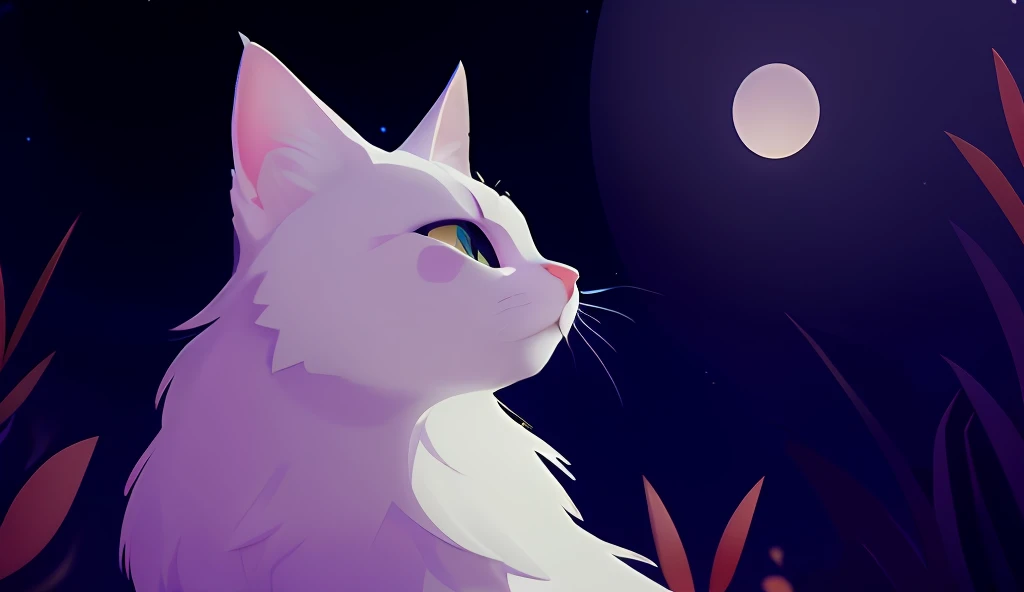 （best qualtiy：1.33），（tmasterpiece：1.42），（Realiy：1.24），（the detail：1.15），Cute white cat，largeeyes，pixar-style，Beautiful 3ds Max rendering，Volumetriclighting，globalillumination，Ray traching，Detailed surrealism，comic strip，At night there is a white cat sitting on the grass, Lateral face, , anime cat, cat furry, cat design, very very beautiful furry art, --auto