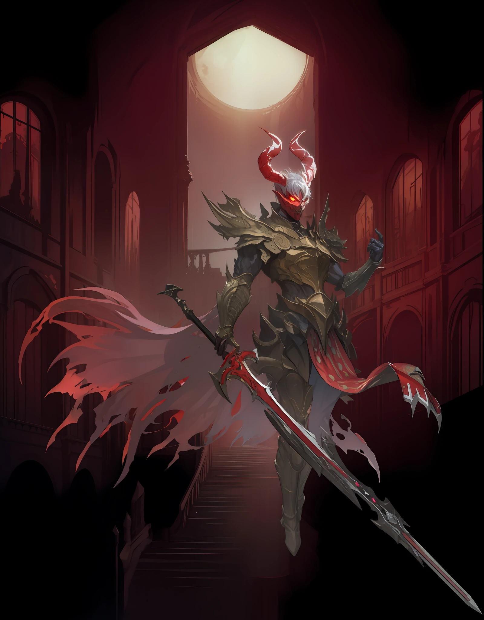 demonio, olhos amarelo,4k, castelo, Dark kingth armor Full body, Dark fantasy, segurando uma espada