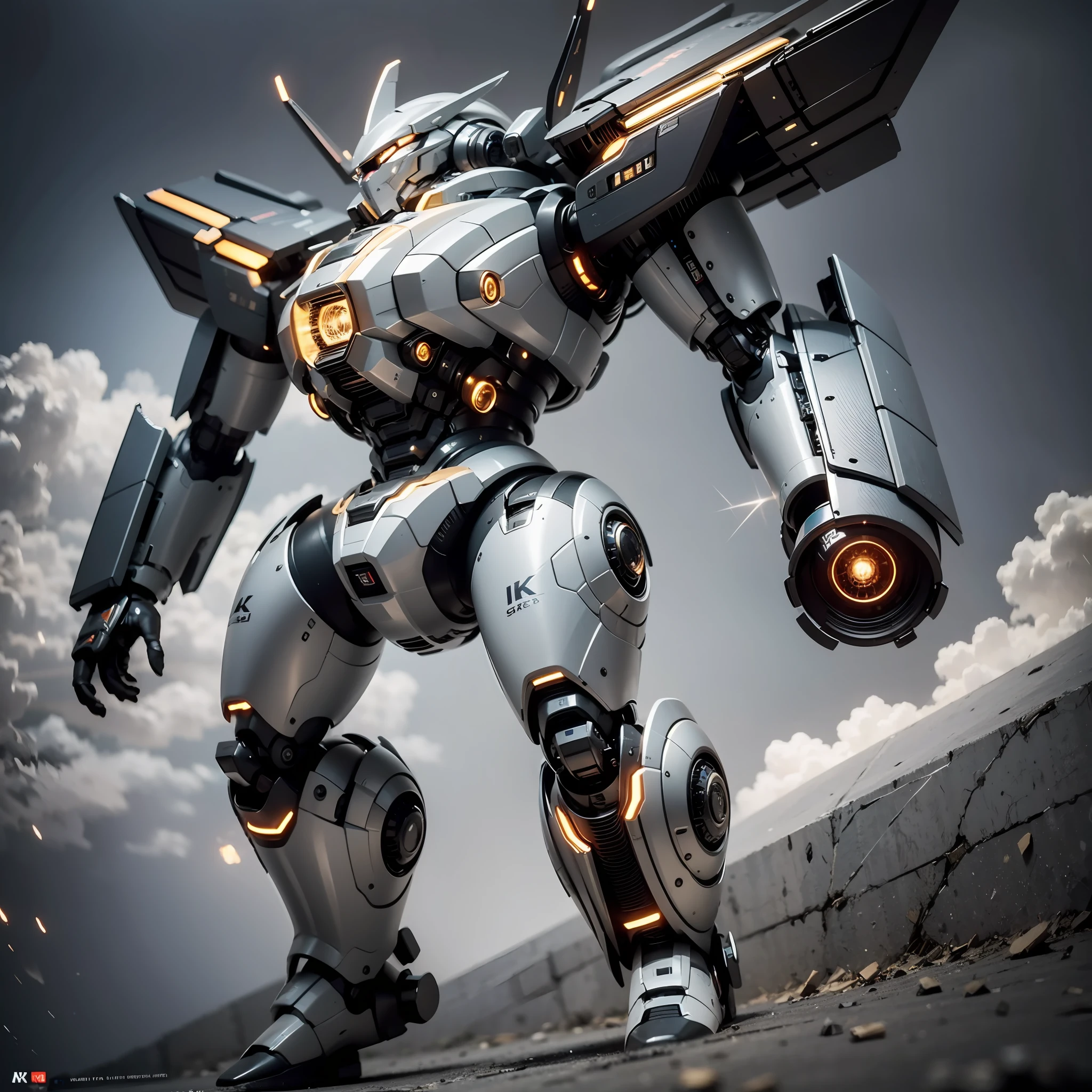 （（tmasterpiece，best qualtiy）），Ultra-detailed 8K，Clear focus，A highly detailed，A mech warrior，Human form,mechs，Hard surface，Glossy surface，Full body photo，