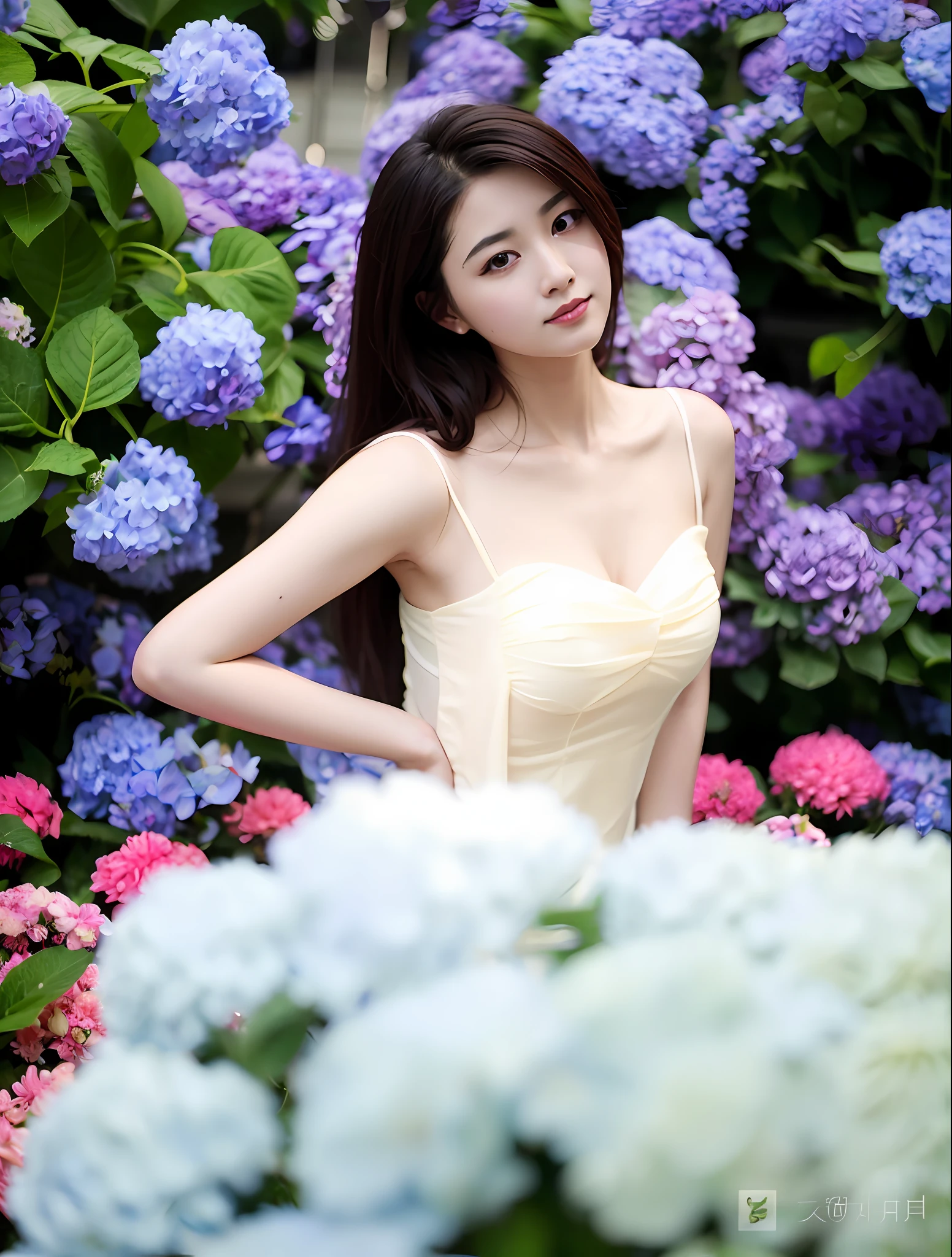 An Araved woman in a yellow dress stands in front of a bush of flowers, Beautiful young Korean woman, Gorgeous young Korean woman, beautiful Korean women, Girl in flowers, woman in flowers, Zhang Jingna, Beautiful girl model, shaxi, gorgeous beautiful woman, Choi Hyun-hwa, Beautiful Asian girl, With flowers, dilraba dilmurat