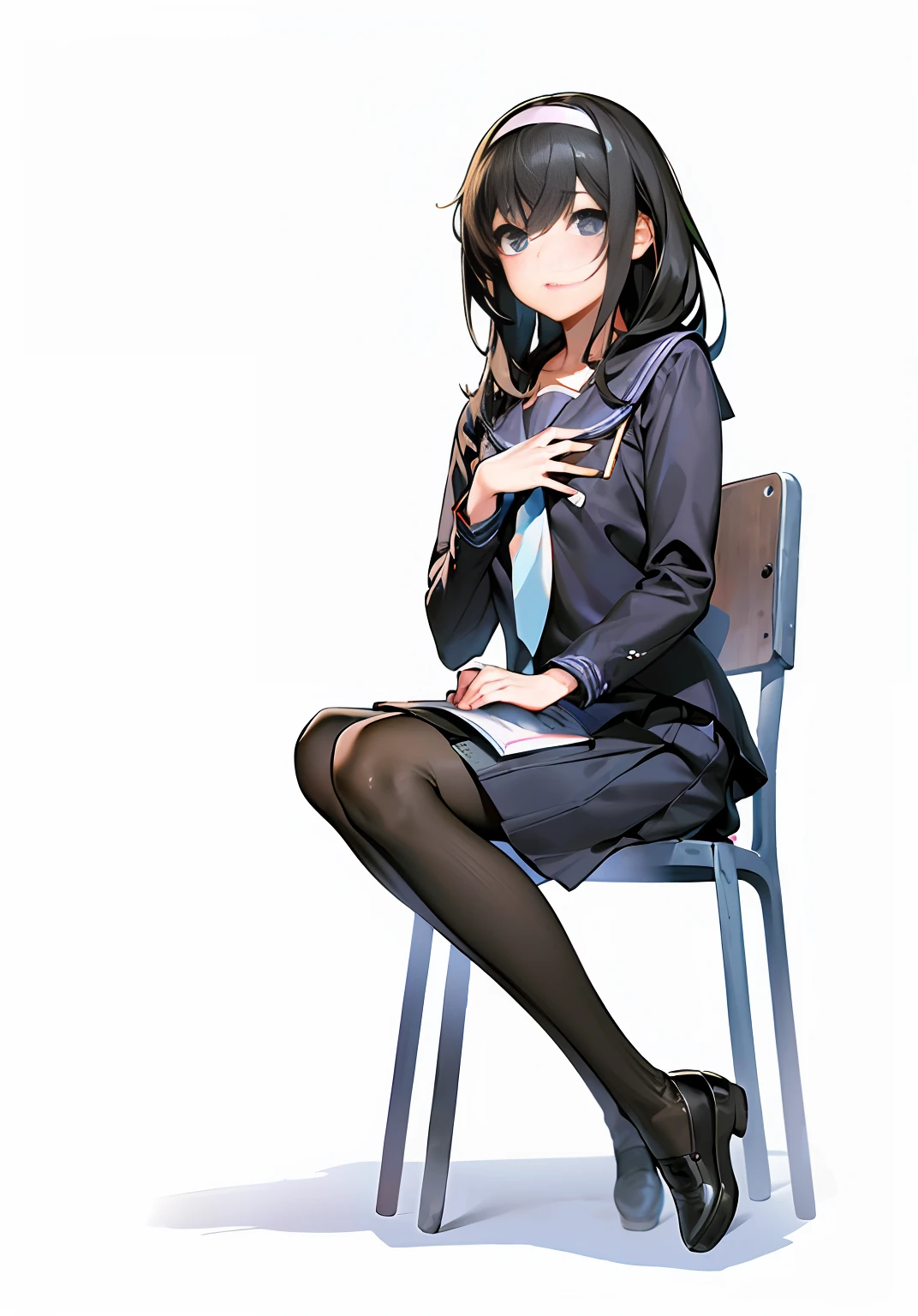 Anime girl sitting on chair with book and headband, beautiful anime high school girl, an anime girl, (Anime Girl), Anime visuals of cute girls, anime moe art style, Smooth Anime CG Art, Realistic Schoolgirl, a hyperrealistic schoolgirl, Anime Best Girl, charming anime girls, by Jin Homura, a-1 pictures, noire
