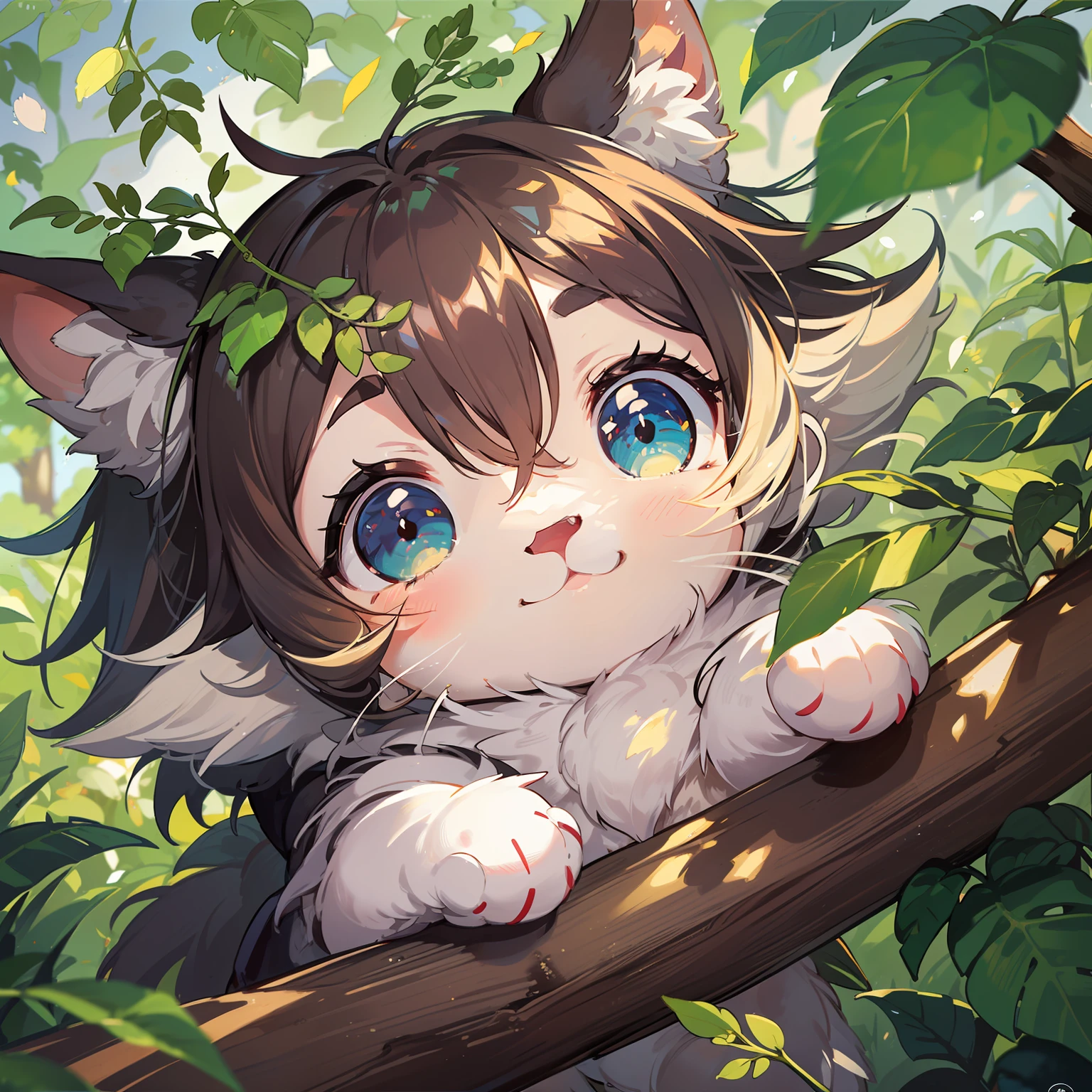 ((巨作)), Best Quality, High resolution, cute and lovely creature, small and fluffy, Dynamic Angle, Soft texture, Pink fur, largeeyes, (1 creature), storybook, Magical world, Green plants, wood, Warm lighting. Extremely detailed, High quality, adorable creature, soft fur and chubby cheeks, Playful, smiling and happy, (1 creature), colorful nature, Beautiful sky, Warm sunshine, nature harmony, Soft focus, Shallow depth of field, carefree feeling.