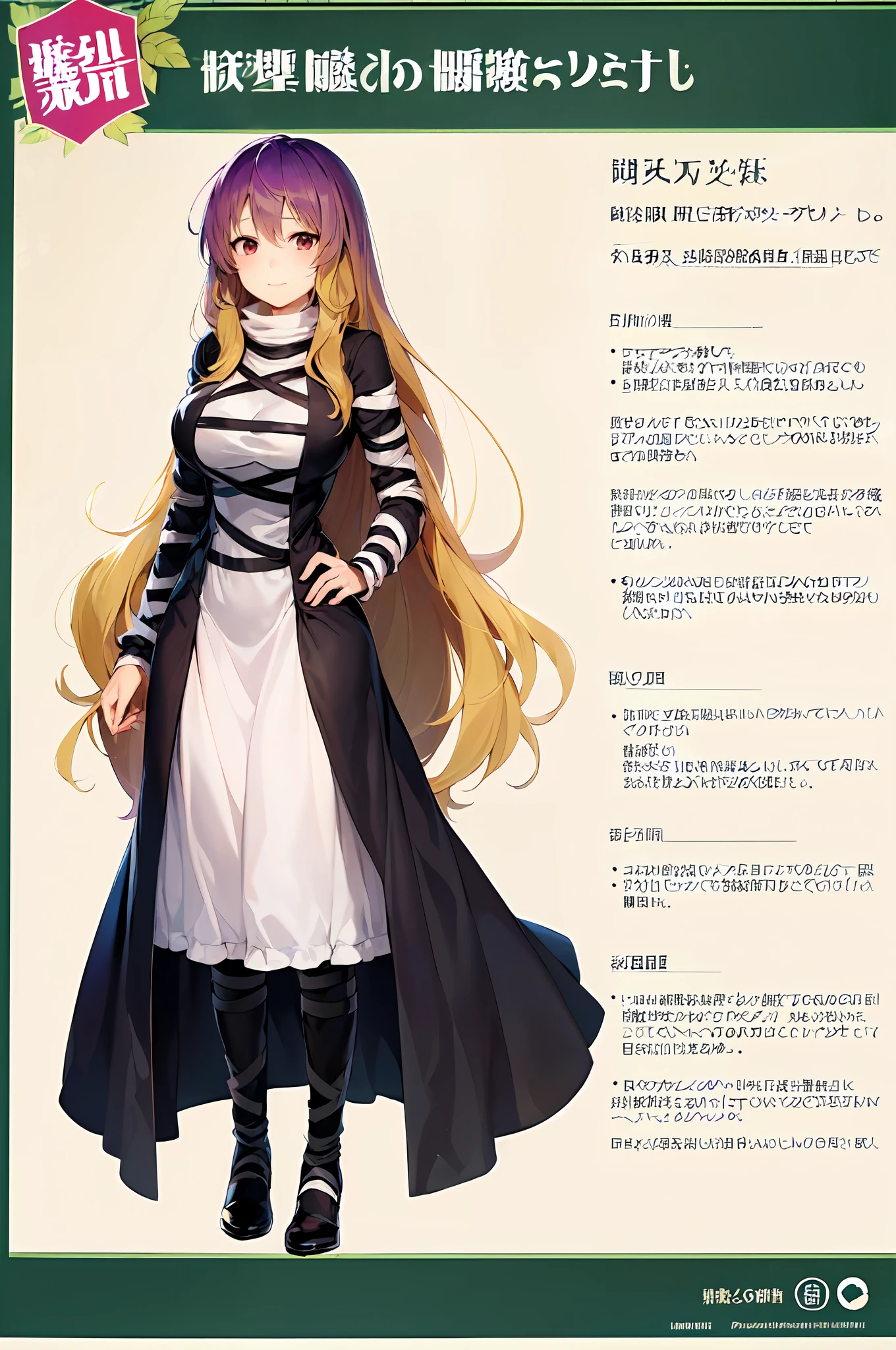 1girl, touhou,(hijiri byakuren:1.3),long boots,(character design sheet,:1.0)