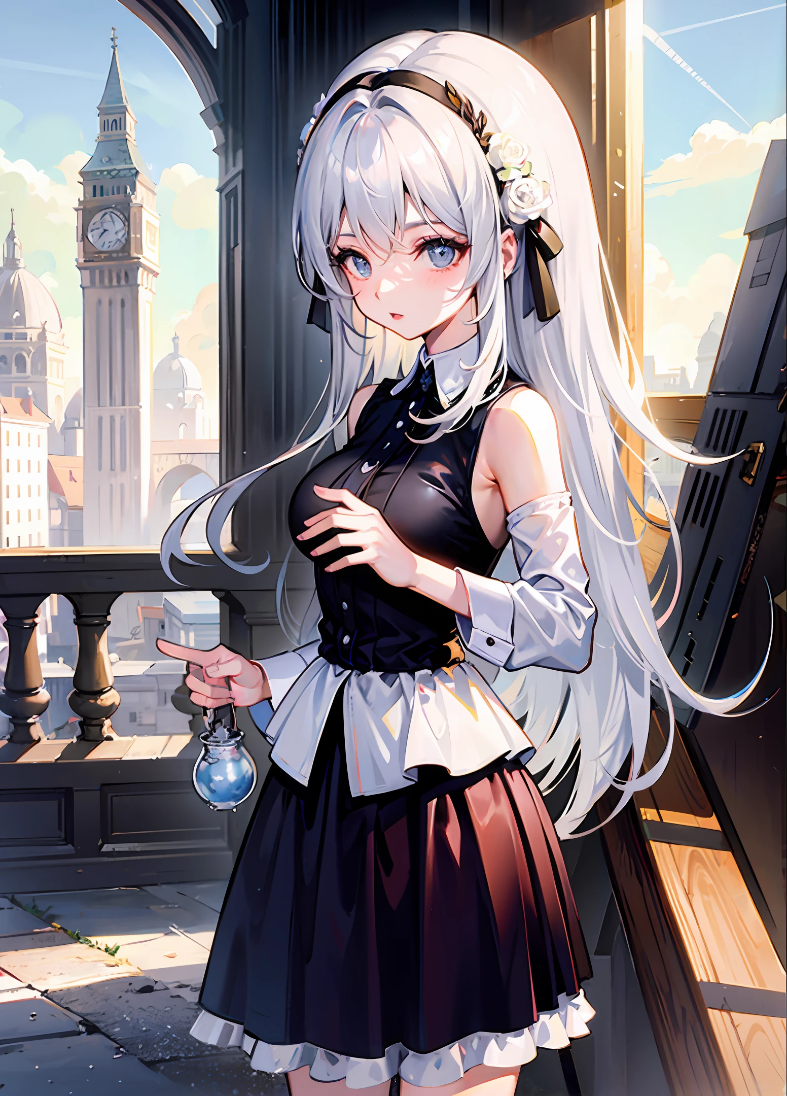 White-haired girl,chaste,Western Europe,flor branca,high-class