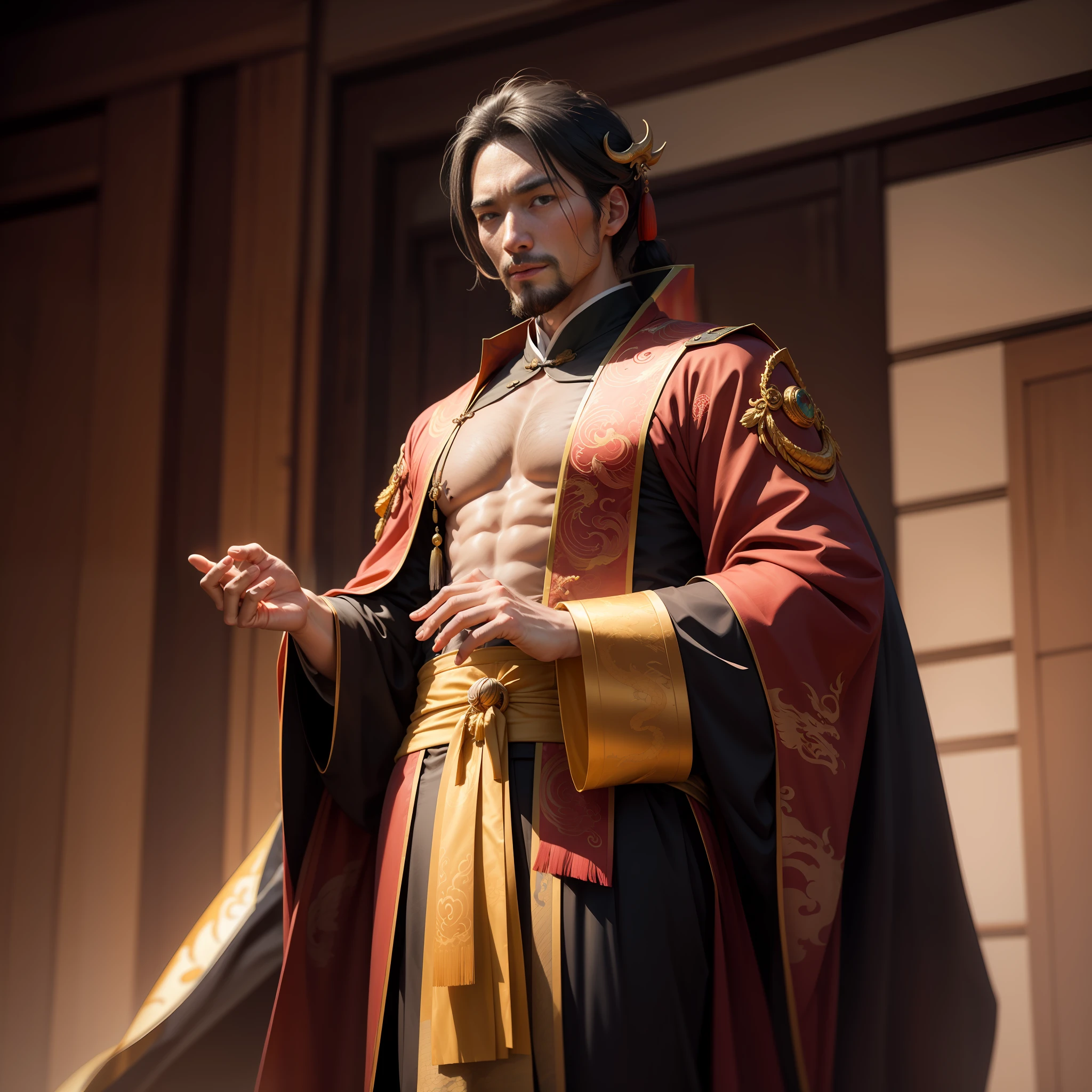 Emperors of ancient China,Majesty,30-year-old man,Wearing a yellow dragon robe