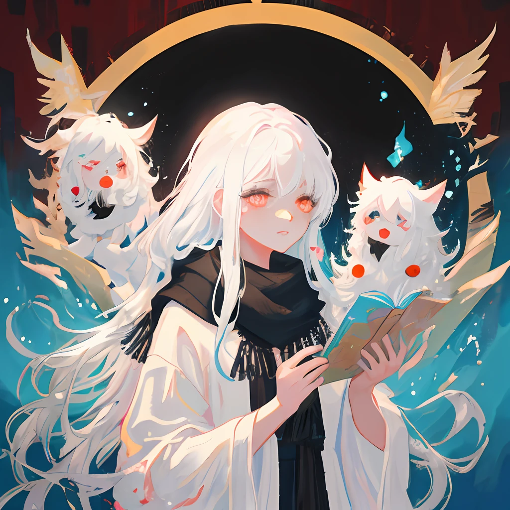 A woman with white hair and a black scarf,Black-red pupils,Portrait of the person,Pixiv competition winner,Fantasyart,white-haired god,Beautiful character painting,Guviz-style artwork,Yuki Onna's glareing gaze,Guweiz,long white hair,Long white hair,flowing hair and long robes
