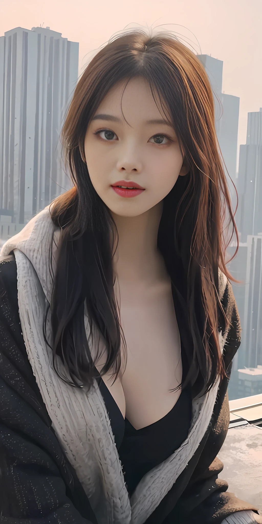 NSFW,(1girll:1.3), 独奏, (((very vey very detailed face))),((very detailed eyes and faces))),beatiful detailed eyes,Body parts__,offcial art,Unified 8k wallpaper,ultra-detailliert,Beautiful and beautiful,big breasts beautiful,tmasterpiece,best qualtiy,primitive,tmasterpiece,ultra fine photos,best qualtiy,超高分辨率,photorealistic realism,rays of sunshine,full-body portraits,stunningly beautiful,dynamicposes,delicated face,Vibrant eyes,(From the front side), nakeness,revealing breasts,Long slim figure,Red and black color scheme,Very detailed city roof background, Roof,looking over city,详细的脸,detailed complex busy background,Untidy,opulent,milkyW,highly detailedskin,Realistic details of skin,Visible pores,Clear focus,volume fog,8K UHD,digital SLR camera,high qulity,filmgrain,White skin of the,photo-realism,A huge metropolis of the dystopia of the future