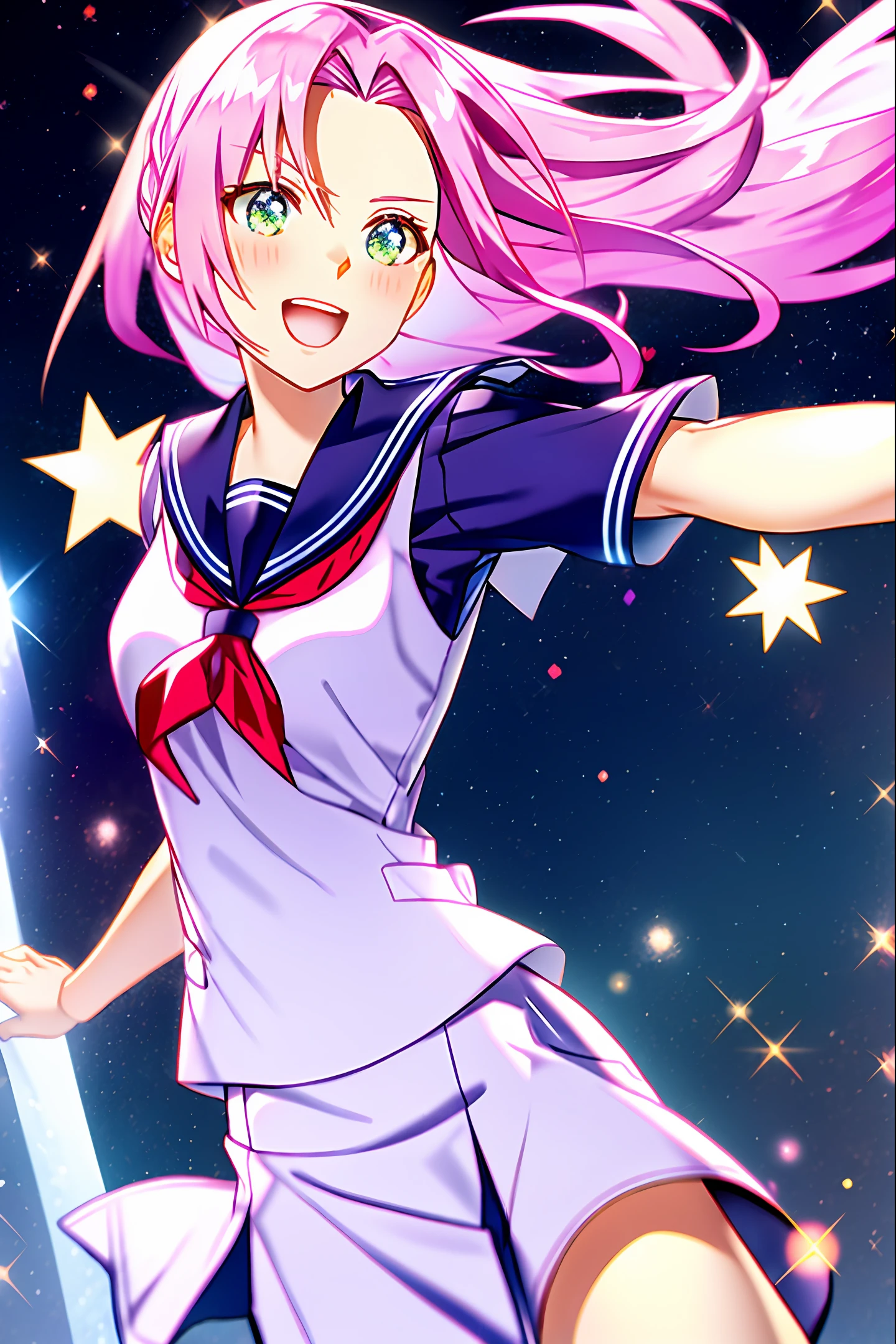 best qualtiy,A pink-haired,a sailor suit,校服,gentleness,adolable,quadratic element,mediuml breasts,glitters, As estrelas, Buble,