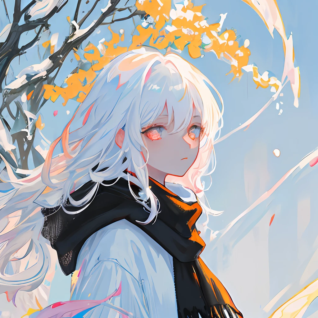 A woman with white hair and a black scarf，Black-red pupils，Portrait of the person，Pixiv competition winner，Fantasyart，white-haired god，Beautiful character painting，Guviz-style artwork，Yuki Onna's glareing gaze，Guweiz，long  white hair，Long white hair，flowing hair and long robes