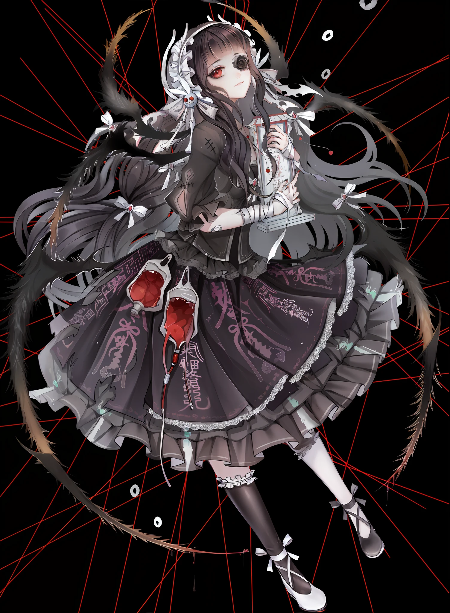 Anime girl with long hair and red heart-shaped black dress, yandere intricate, gapmoe yandere grimdark, gothic maiden anime girl, zerochan art, by Kamagurka, demon anime girl, portrait gapmoe yandere grimdark, author:Hosomura Kane, digital art from danganronpa, mechanized witch girl, zerochan