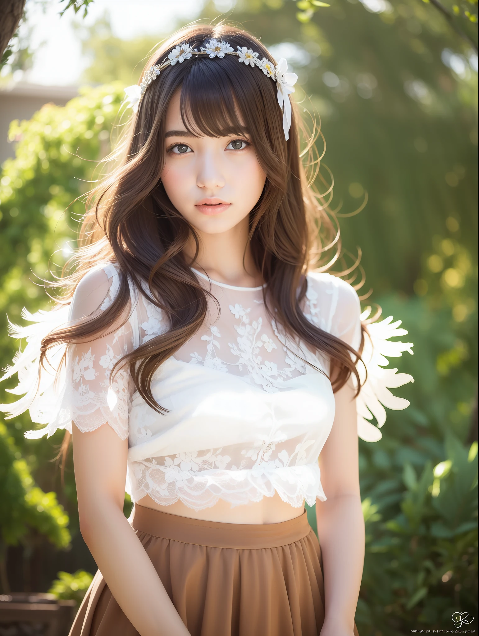 angel, super beautiful, colorful splashing, hiten, clear and beautiful, close-up, mysterious, beautifully painted, girl,woman,female, little,child,20 years old, very long hair, bangs, floating hair, blonde hair, hair fluttering in the wind, delicate beautiful face, light smile, bright skin, white dress with gold decoration, Floating light spot, beautiful and clear background, Absurd, very fine 8K CG wallpaper, absurdres, highres,