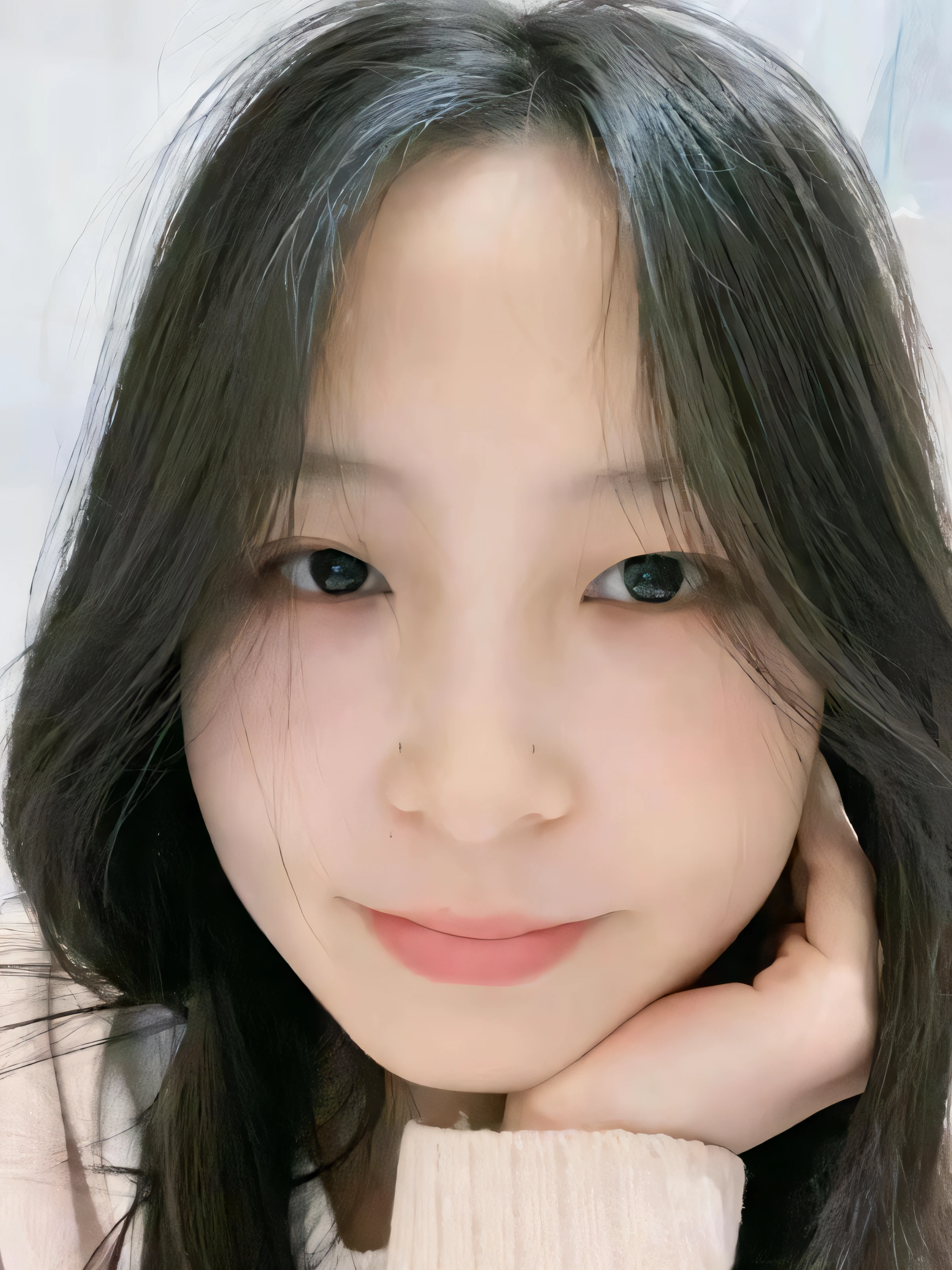 Close up of a woman with long hair and sweater, jaeyeon nam, Korean girl, Choi Hyun-hwa, young lovely Korean faces, wan adorable korean face, lee ji eun, Lee Ji-eun, park jimin, Kwak Ji-young, xintong chen, wenfei ye, young cute wan asian face, jiyun chae