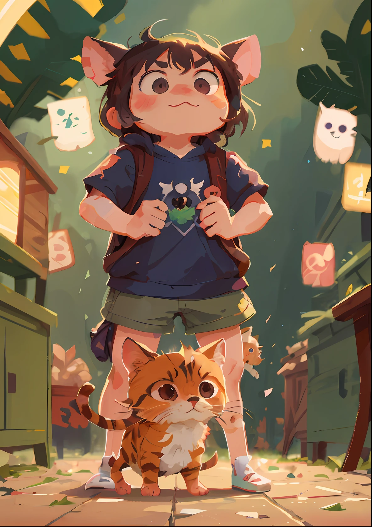 A cartoon character of a girl with a backpack and a cat, Cute detailed digital art, Loish e Goro Fujita, cute detailed artwork, lovely art style, by Kubisi art, lovely digital painting, author:Ryan Yee, Digital anime illustration, Anime style illustration, childrens art in artstation, By Ni Duan, inspirado em Goro Fujita, adorable digital art