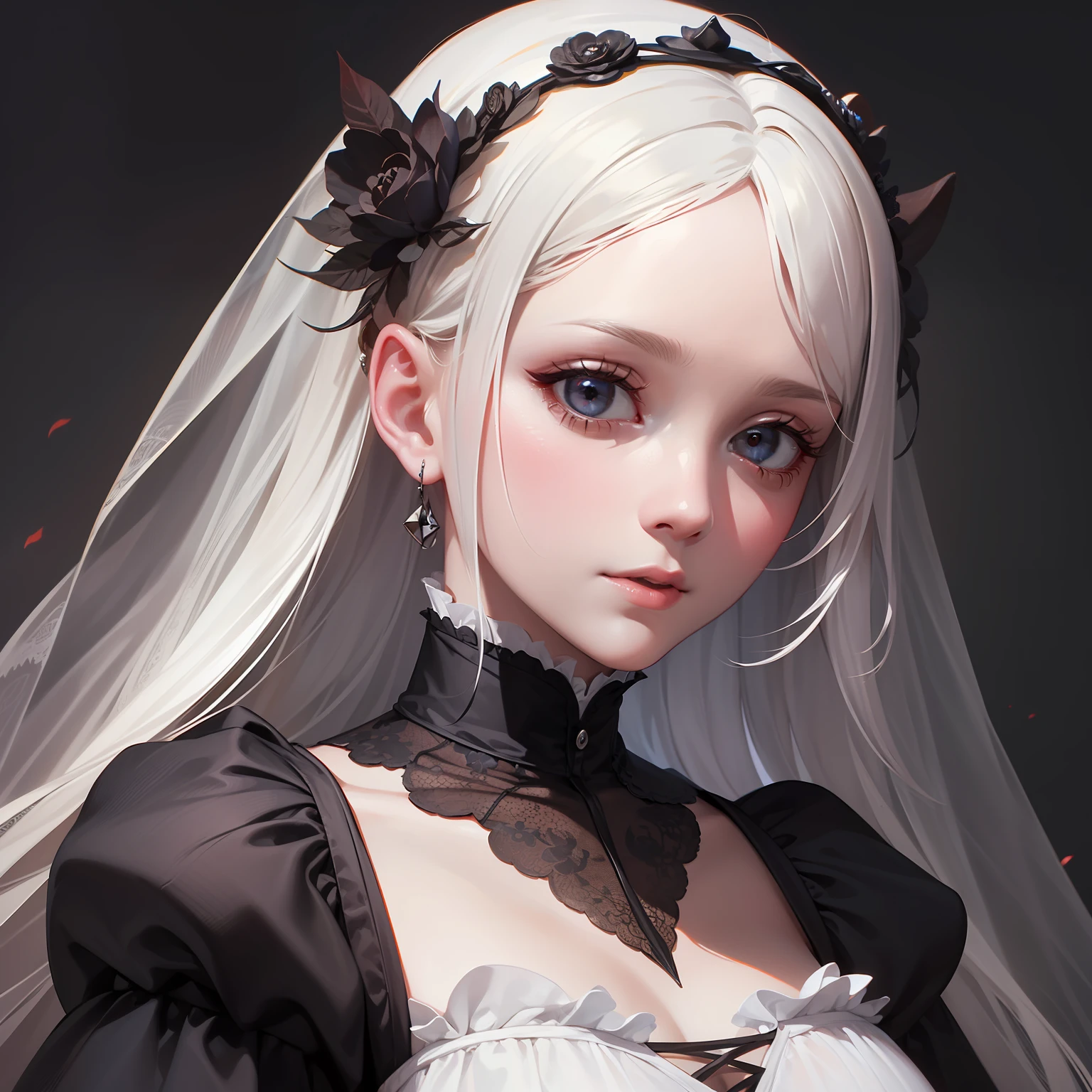 (((masterpiece))),(((best quality))),((amazing detail)),((8K wallpaper)),ghost bride,black eyeballs,medieval,victorian,oil,soft light,,white hair,realistic,long sideburn,