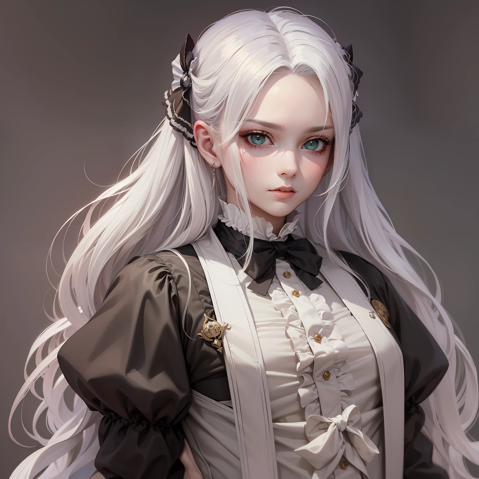 (((masterpiece))),(((best quality))),((amazing detail)),((8K wallpaper)),ghost bride,black eyeballs,medieval,victorian,oil,soft light,,white hair,realistic,long sideburn,