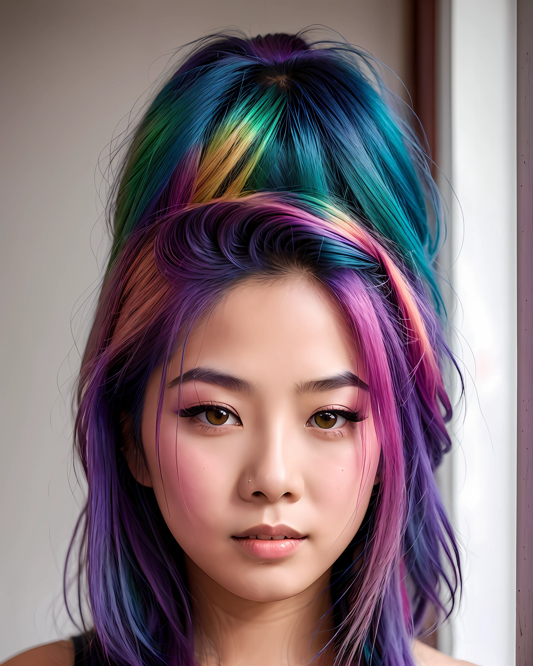 Asian beauty with colorful eyes and colored hair