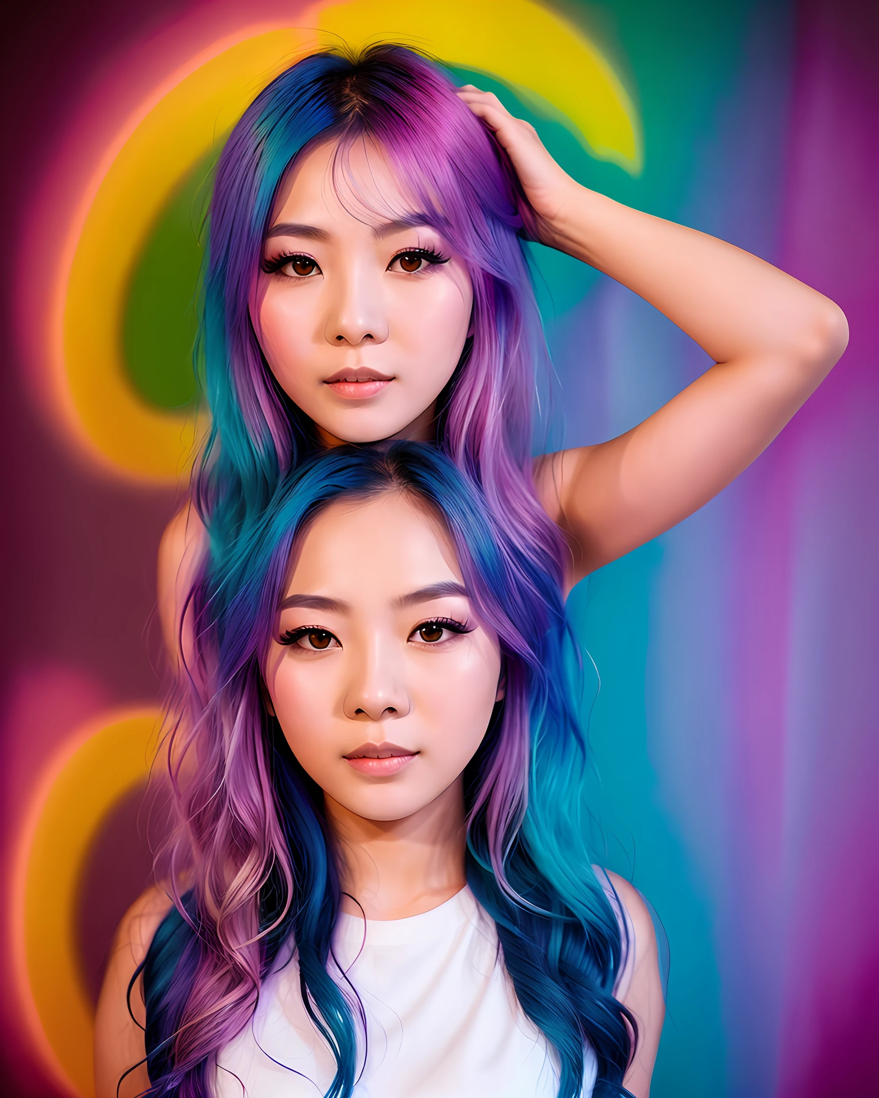 Asian beauty with colorful eyes and colored hair