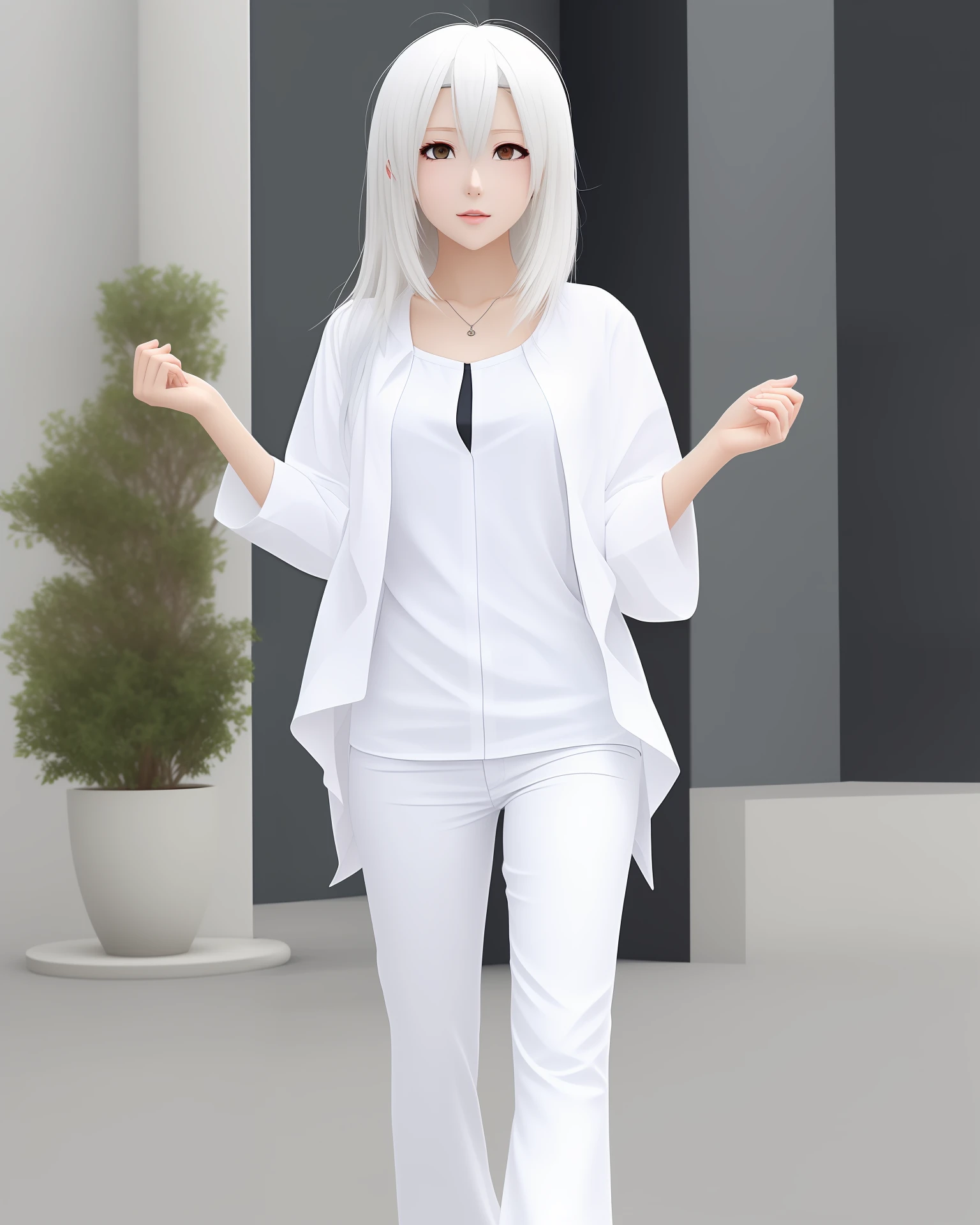 White hair white clothes anime extreme