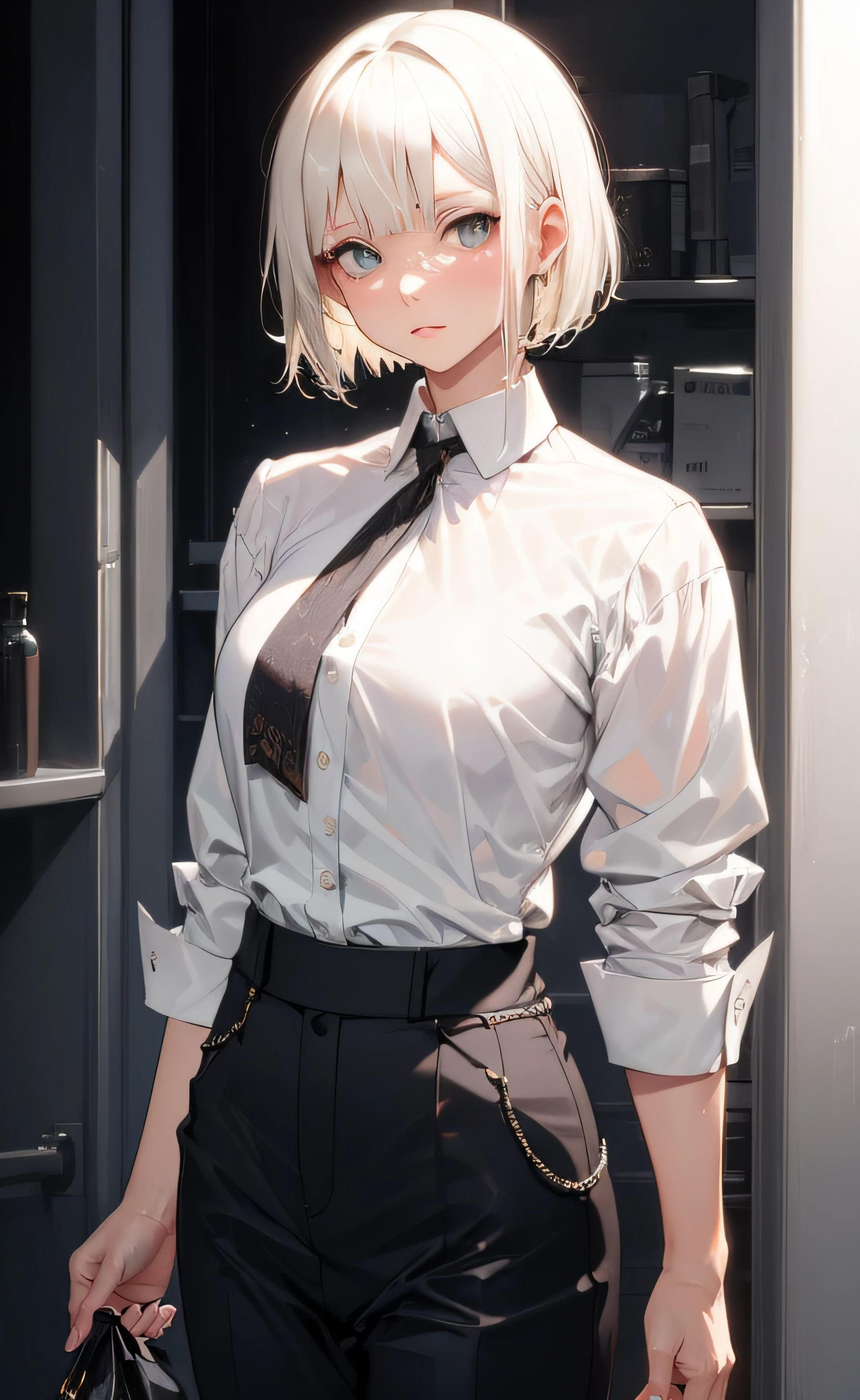 anime - style image of a woman in a white shirt and black pants, (sfv) safe to work, Surrealism female students, Fine details. Girl Front, Best anime 4k konachan wallpaper, from girls frontline, Female protagonist 👀 :8, Surrealism female students, 2b, 2 b, detailed anime character art, Smooth anime CG art, Coveralls