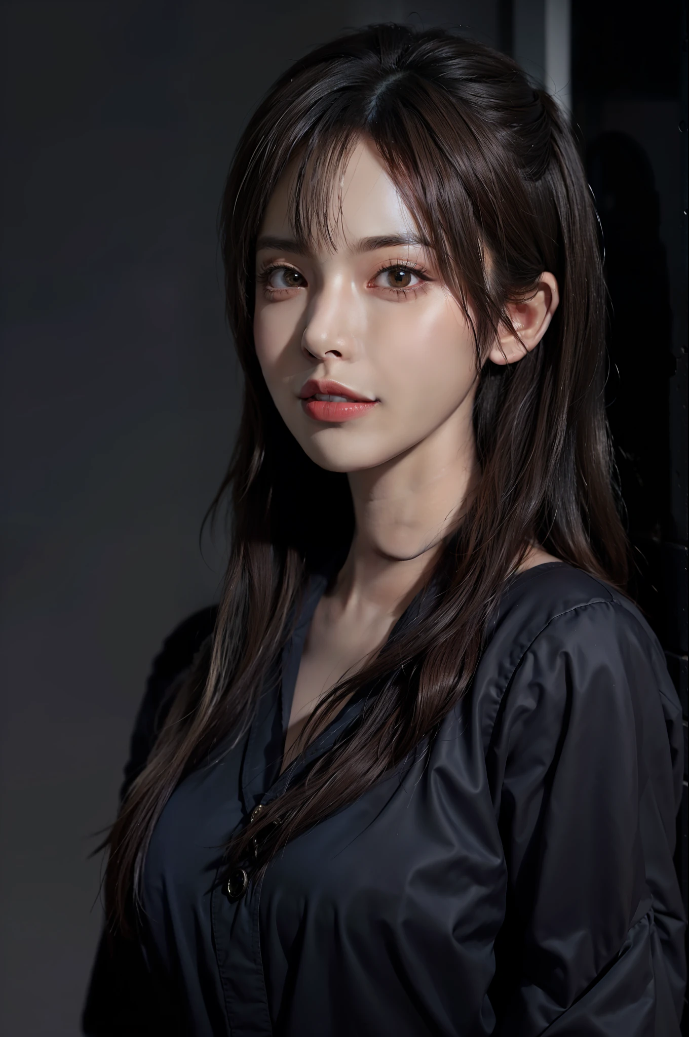 Hyperrealistic portrait of a woman by Da Vinci with lots of fantasy art, fotorrealista, dynamic  lighting, artstation, poster, volumetric illumination, caras muy detalladas, 4 K, premiado,, 1girl, in the dark, deep shadow, low key, cowboy shot,(ropa oficial:1.4), cabello largo, cabello blanco,