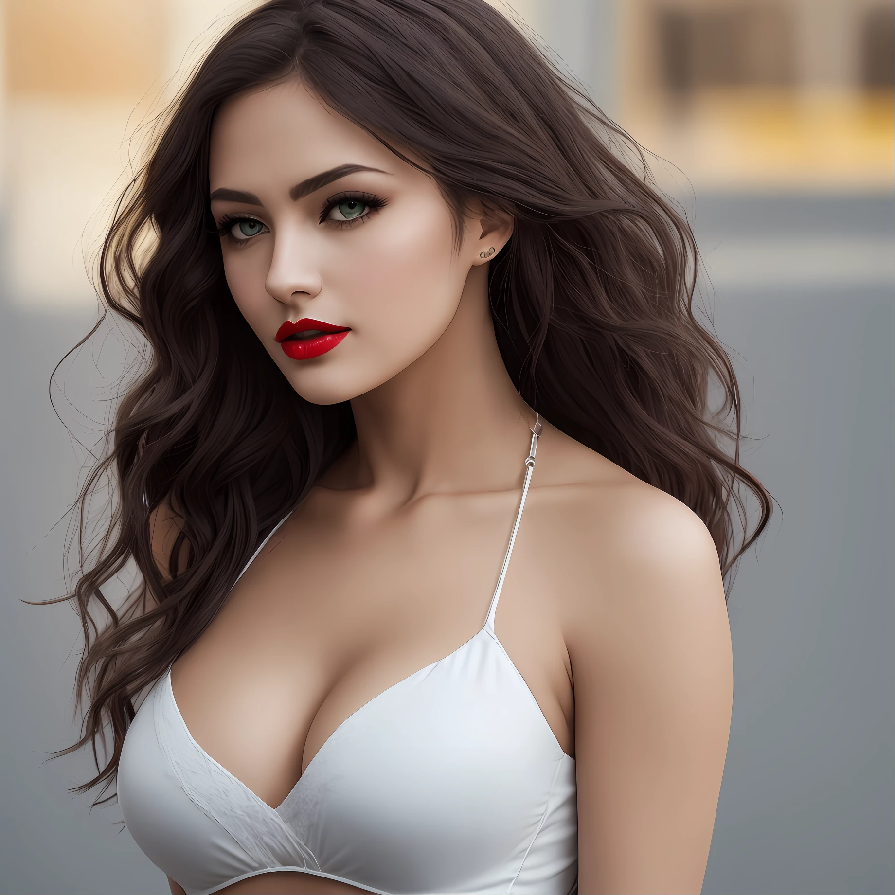 HelgaGrey，woman，（to8contrast style），（closeup portrait），Bold lips，8K RAW photos，HighestQuali，Delicate hazel blue eyes，eyes reflection，Eyeliner with wings，（looking at viewert：1.3），best shadow，Complicated details，interiors，Vibrant wavy hair layers，There is a side，（blond hairbl：1.3），pastel colour，high contrast style，Gorgeous shots，Soldering，（sweltering heat：1.1），degrees of freedom，bokeh，vehement，Lazy，Cleavage is seductive，Raised sexy，Cleavage is seductive，desire big breasts，Yearning，infatuated，Dark Photography Studio，minimal lighting，deep shading，vibrant contrast，Dramatic highlights，（with black background：1.2），dimple，plumw，plumw，Natural pouting，sweet，Redlip，Bold colors，Cleavage is seductive，big breasts enchanting，attention-grabbing，Unforgettable，Amazing，breath-taking，Timeless beauty。 （Bare shoulders：1.2），head-shot，nakeness