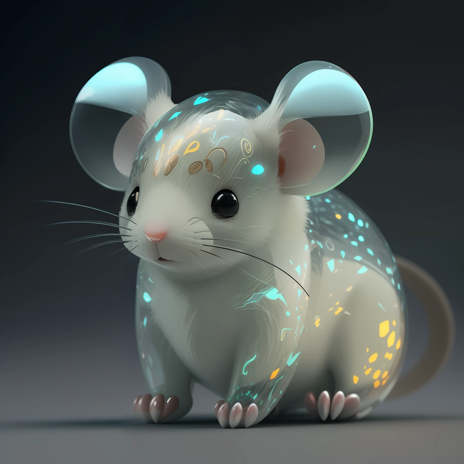 There is a glass rat statue with a blue and white design, cute 3 d render, cyborg mouse, Cute detailed digital art, cute mouse pokemon, maplestory mouse, lovely digital painting, mouse, Cute! C4D, adorable glowing creature, Anthropomorphic mouse, Dinosaur mouse, adorable digital art, white mouse technomage, beautiful mouse - girl