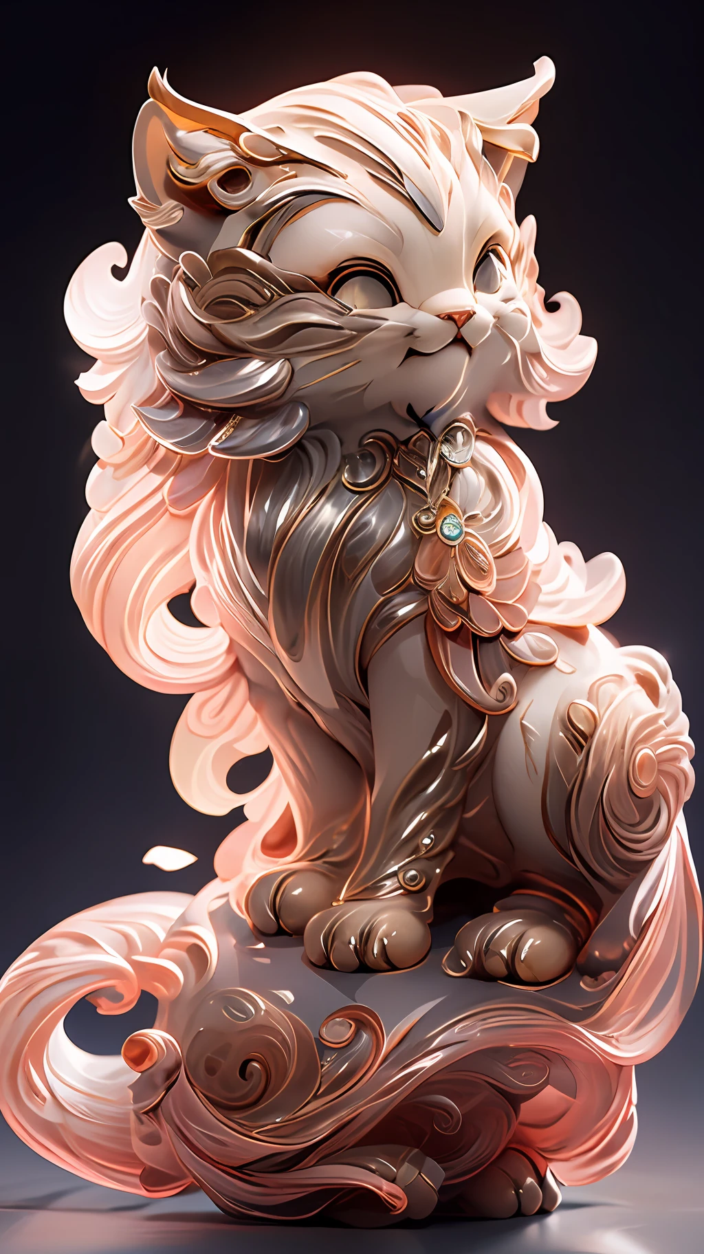 in the shape of a cat，Bling background，Dreamy colors，Transparent statue，florals，Big eyes，red colour，Open-mouthed，laughingly，tmasterpiece，（best qualtiy：1.3）， full bodyesbian，Ling_Long