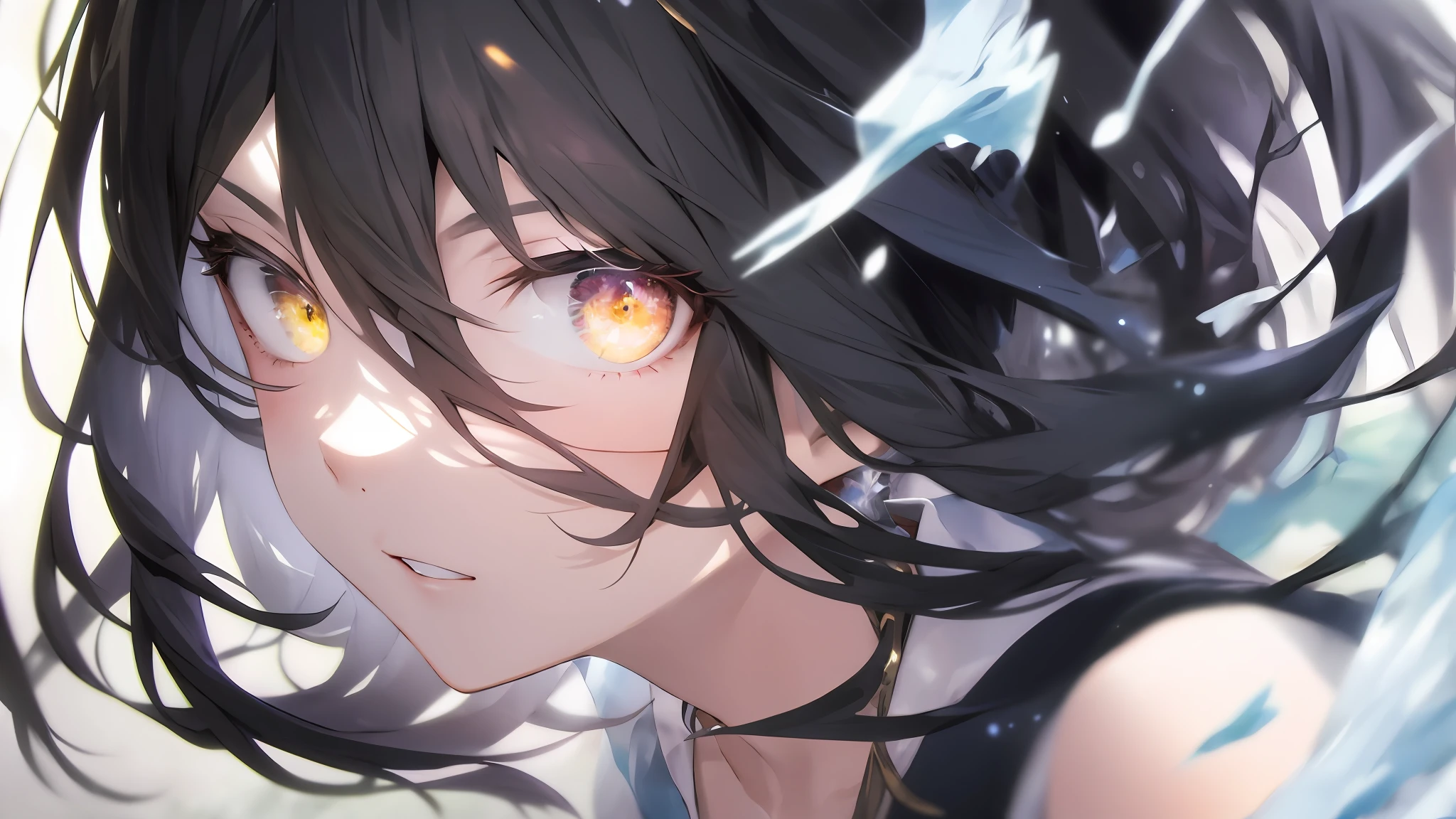 (tmasterpiece,best qualtiy,ultra - detailed,illustratio,closeup cleavage),Cold facial focus,whaite hair,long whitr hair,Characters with red pupils,A half body,looking toward the viewer。
