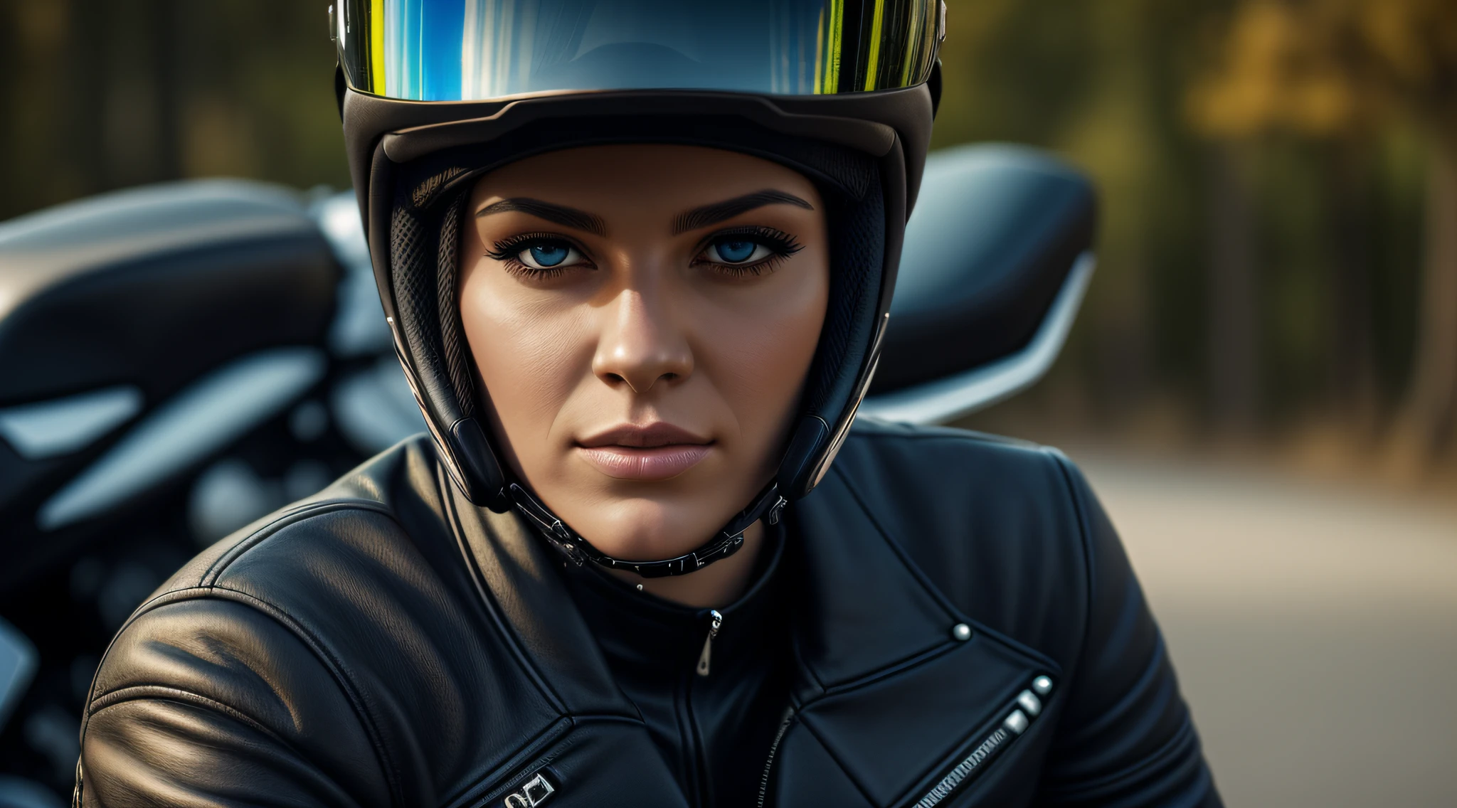 a portrait of a beautiful biker girl ,intrinsic details, masterpiece, hyper realistic , hd , 8k